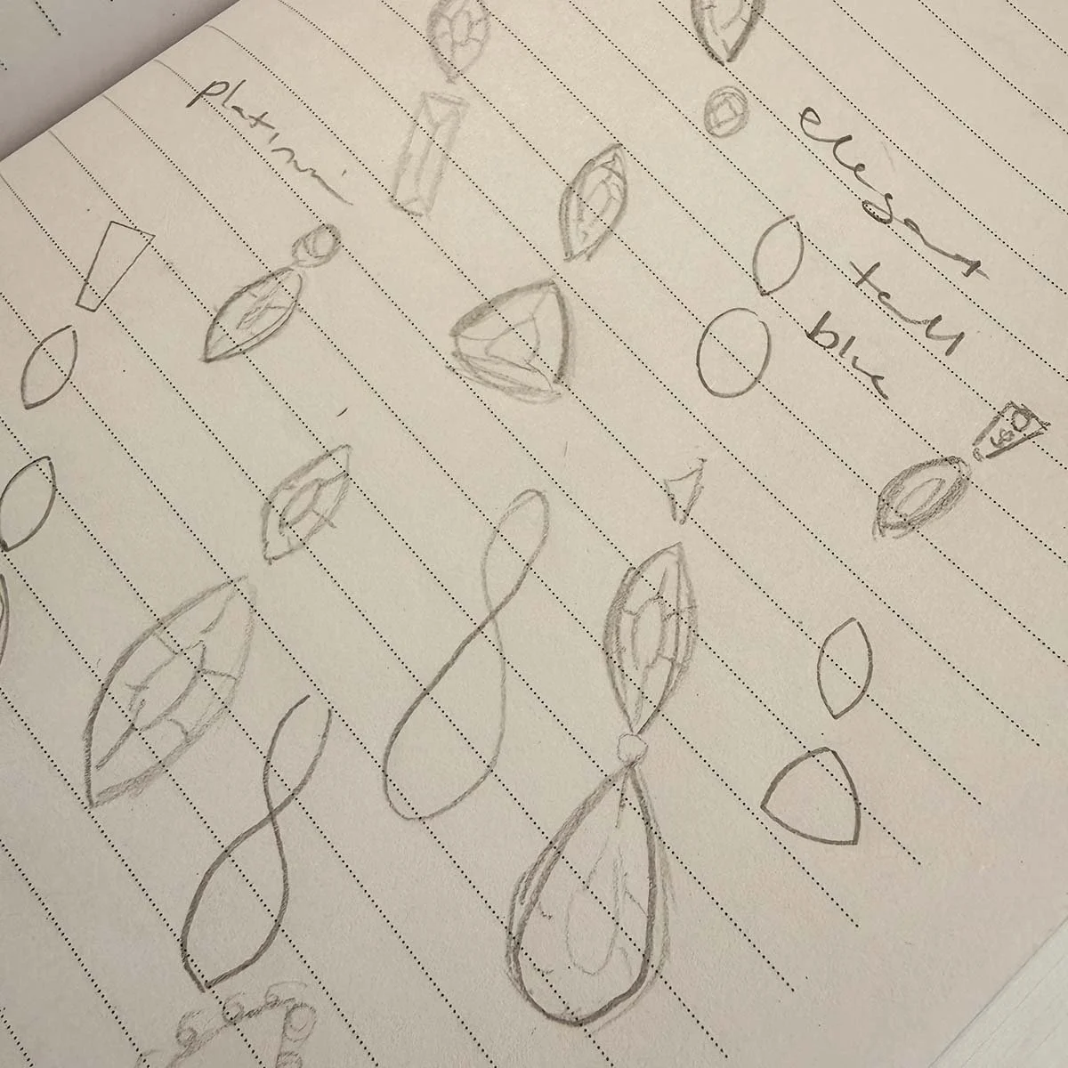 Initial sketches of gem shape combinations