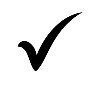 A check mark symbol with a thin outline on a black background.