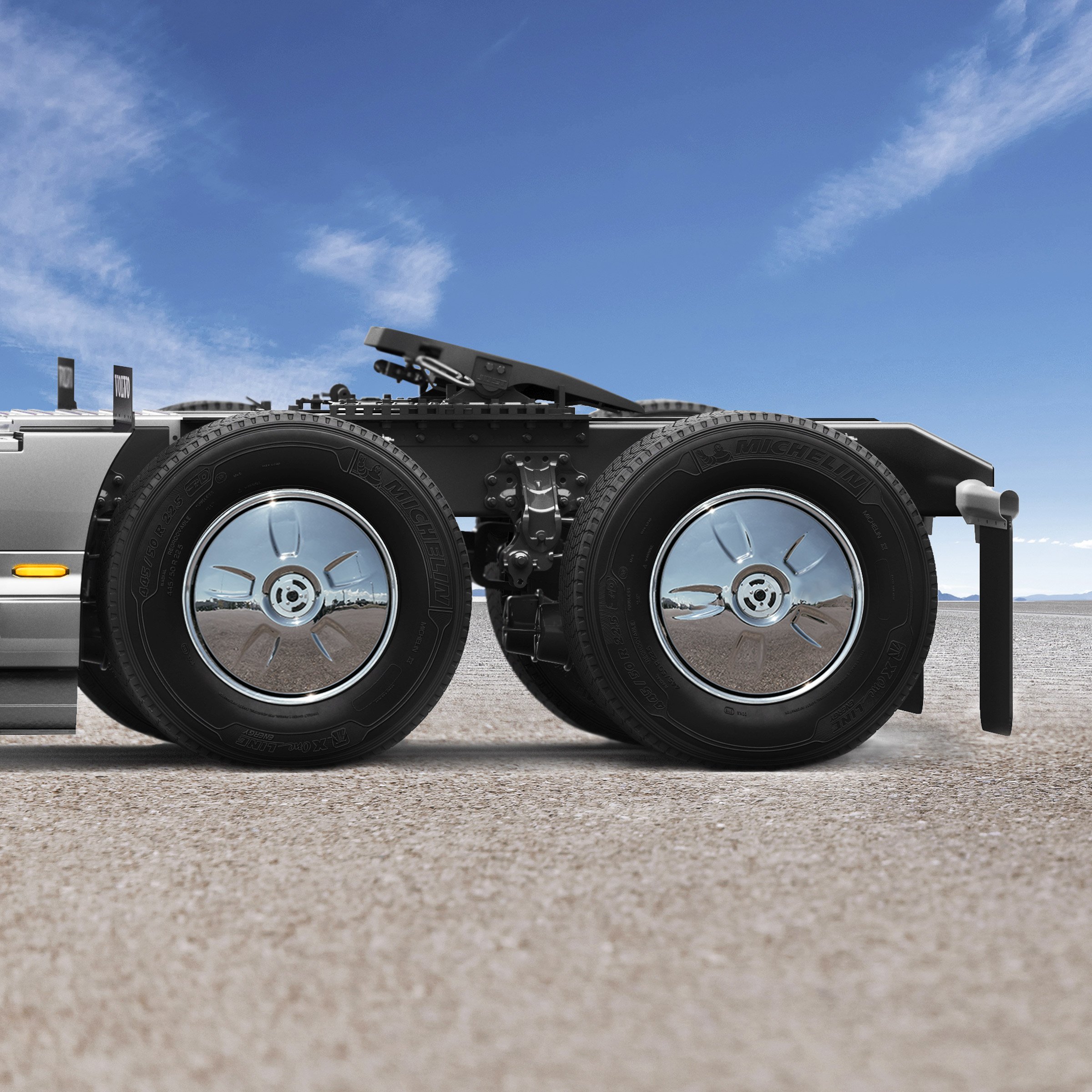 FlowBelow's chrome, aerodynamic wheel covers for Class 8 Trucks and trailers.