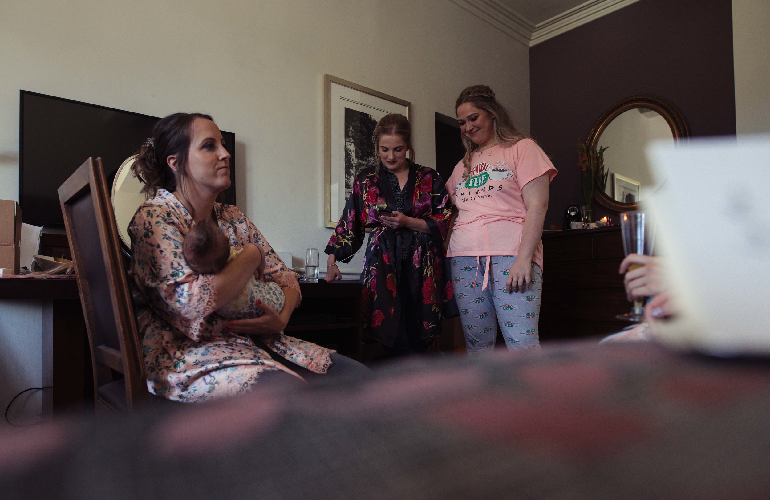 Bridesmaids in the wedding prep room