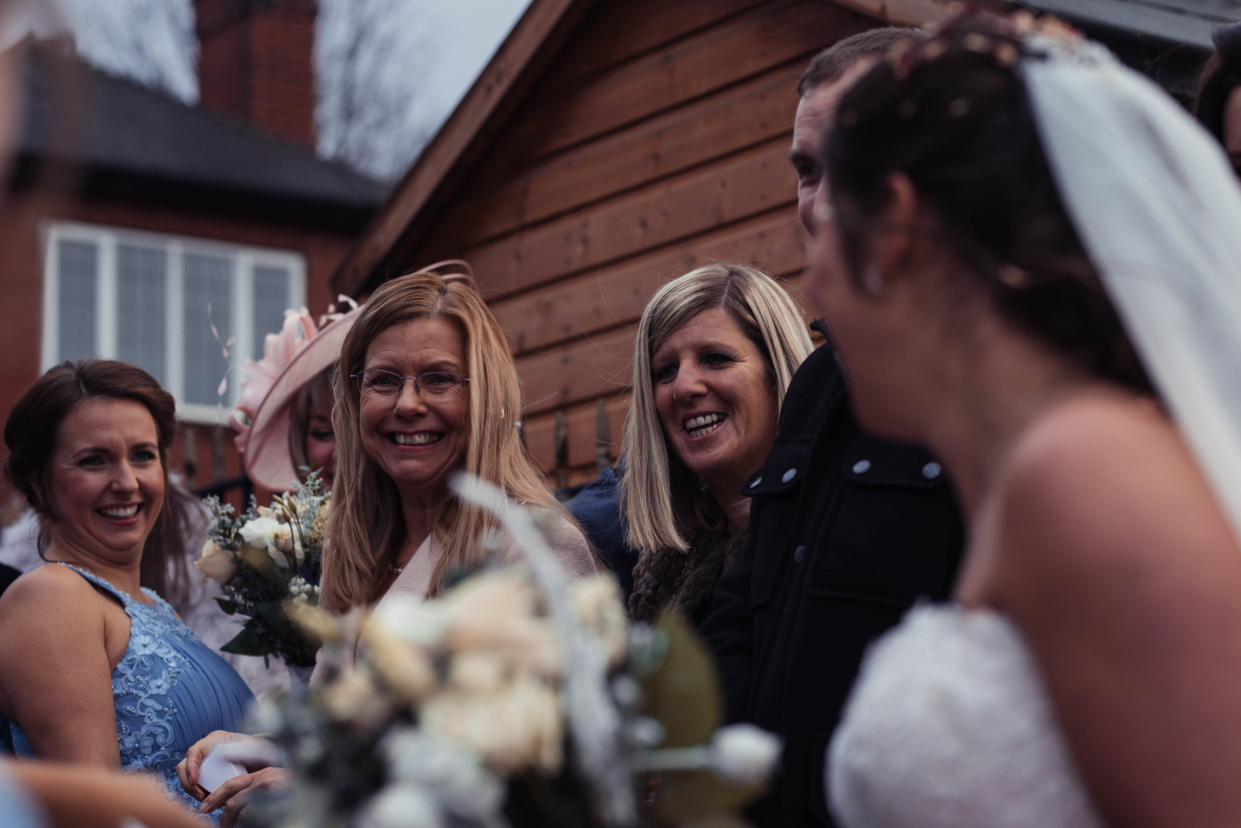 Wedding guests after the confetti shot
