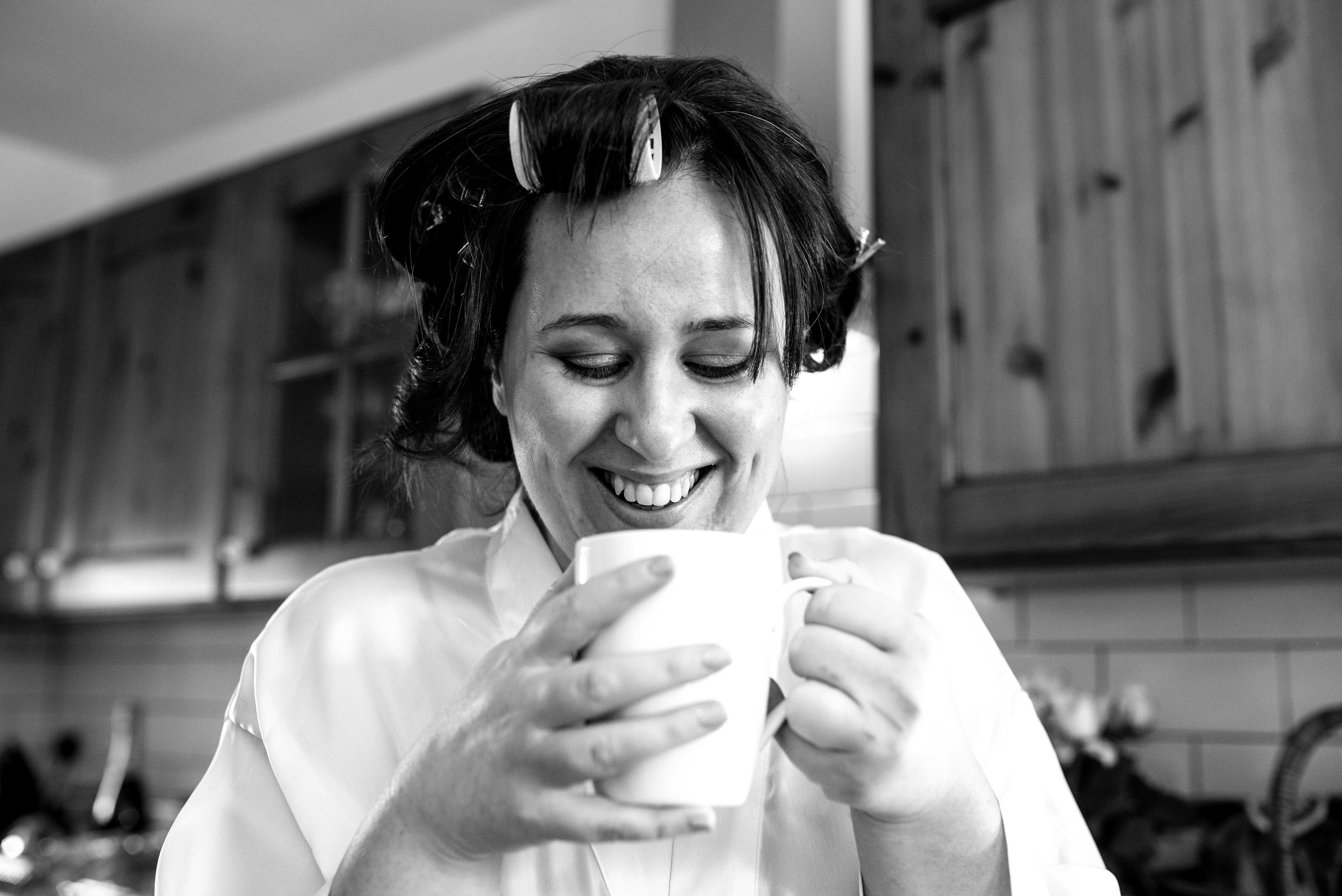 Bride having a cup of tea
