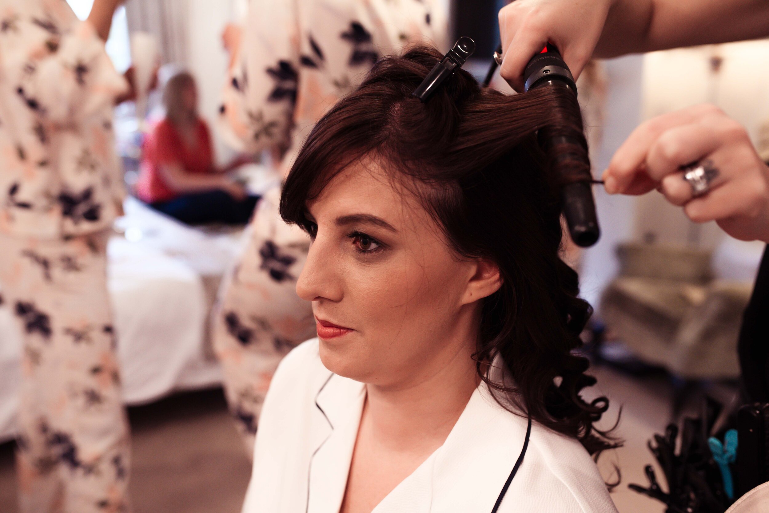 Bride has her hair done