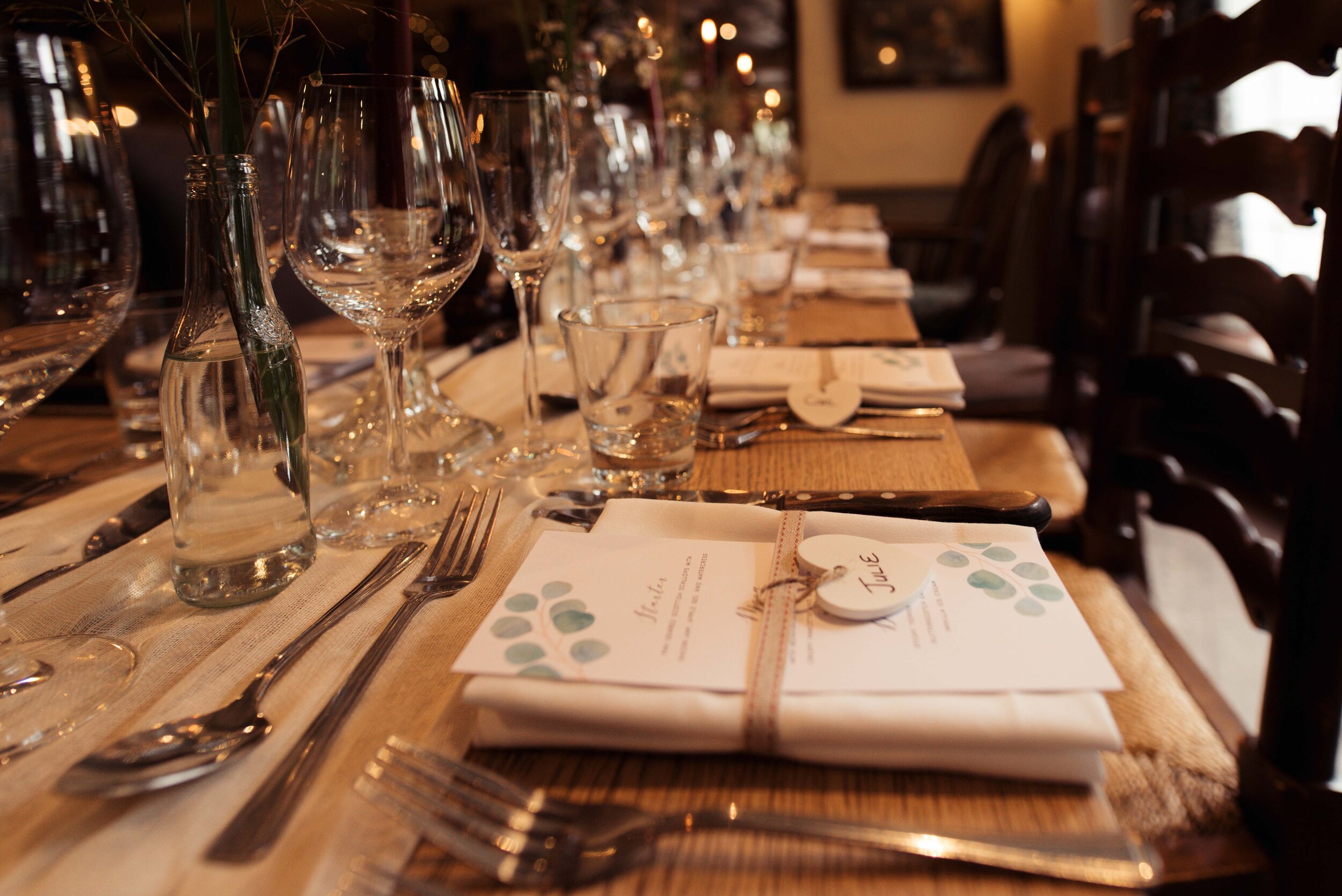 Wedding place settings at the Wild Boar
