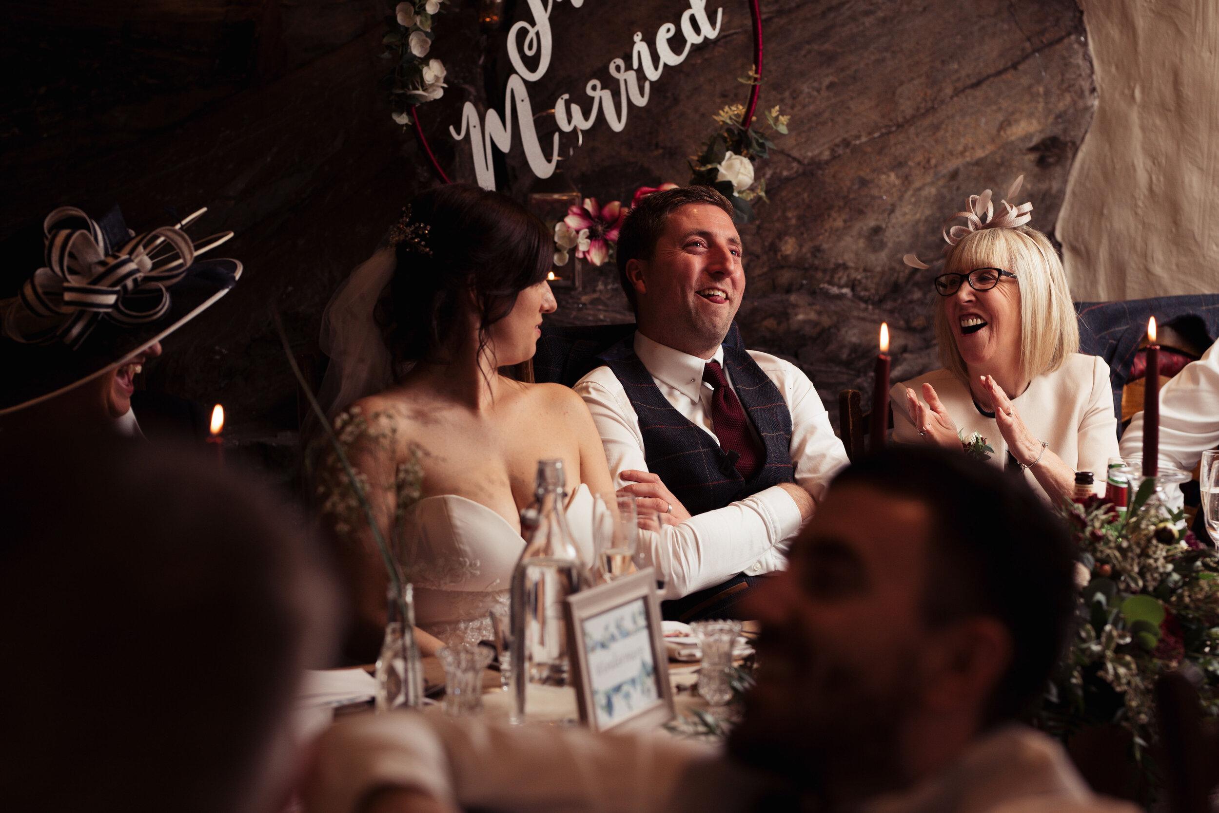 bride and groom during speeches