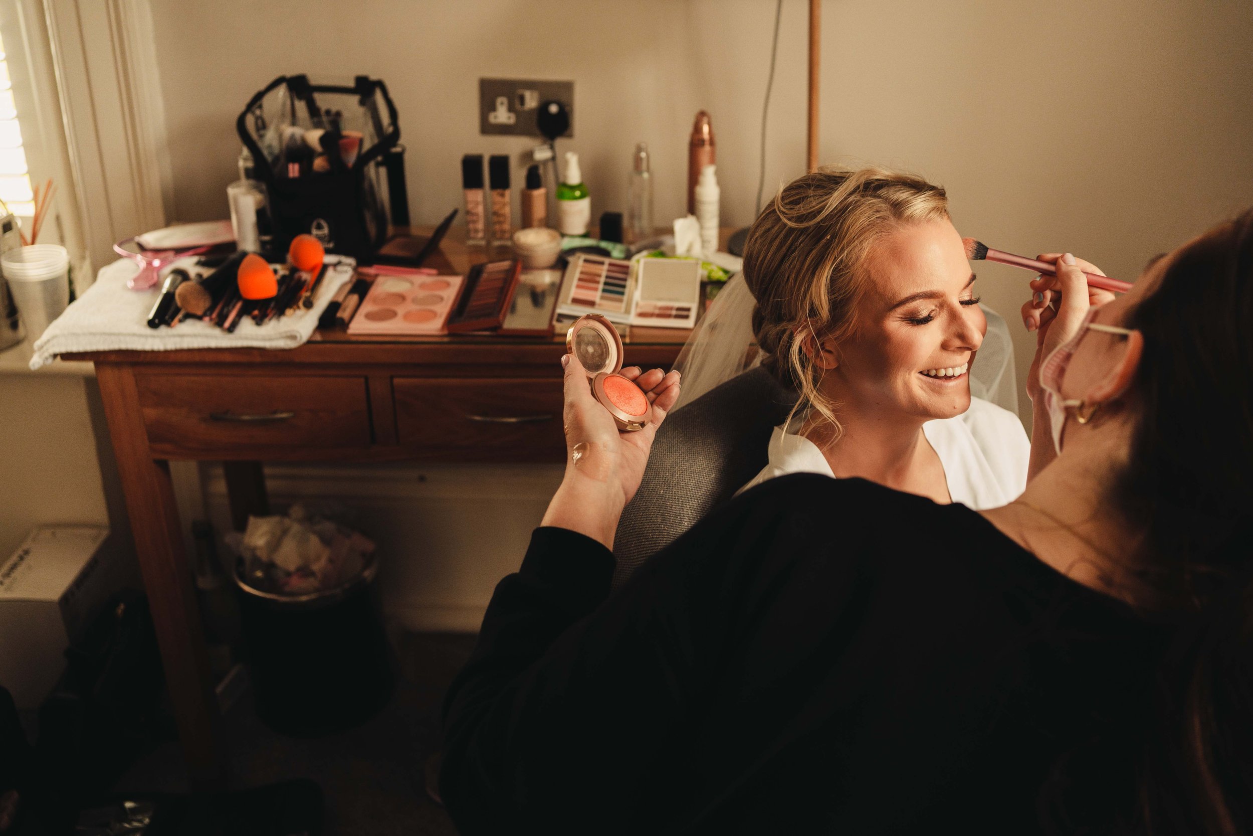 Wide angle of bridal makeup