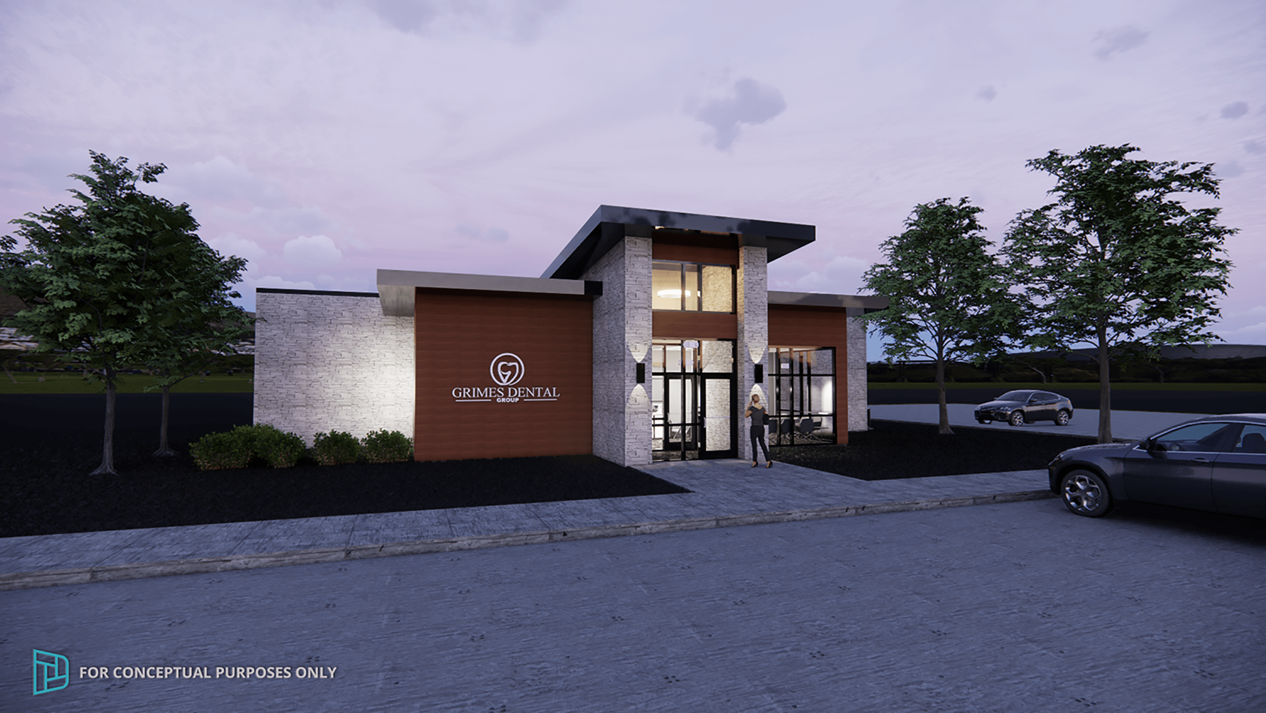 GRIMES DENTAL NEW OFFICE EXTERIOR SUNSET.png