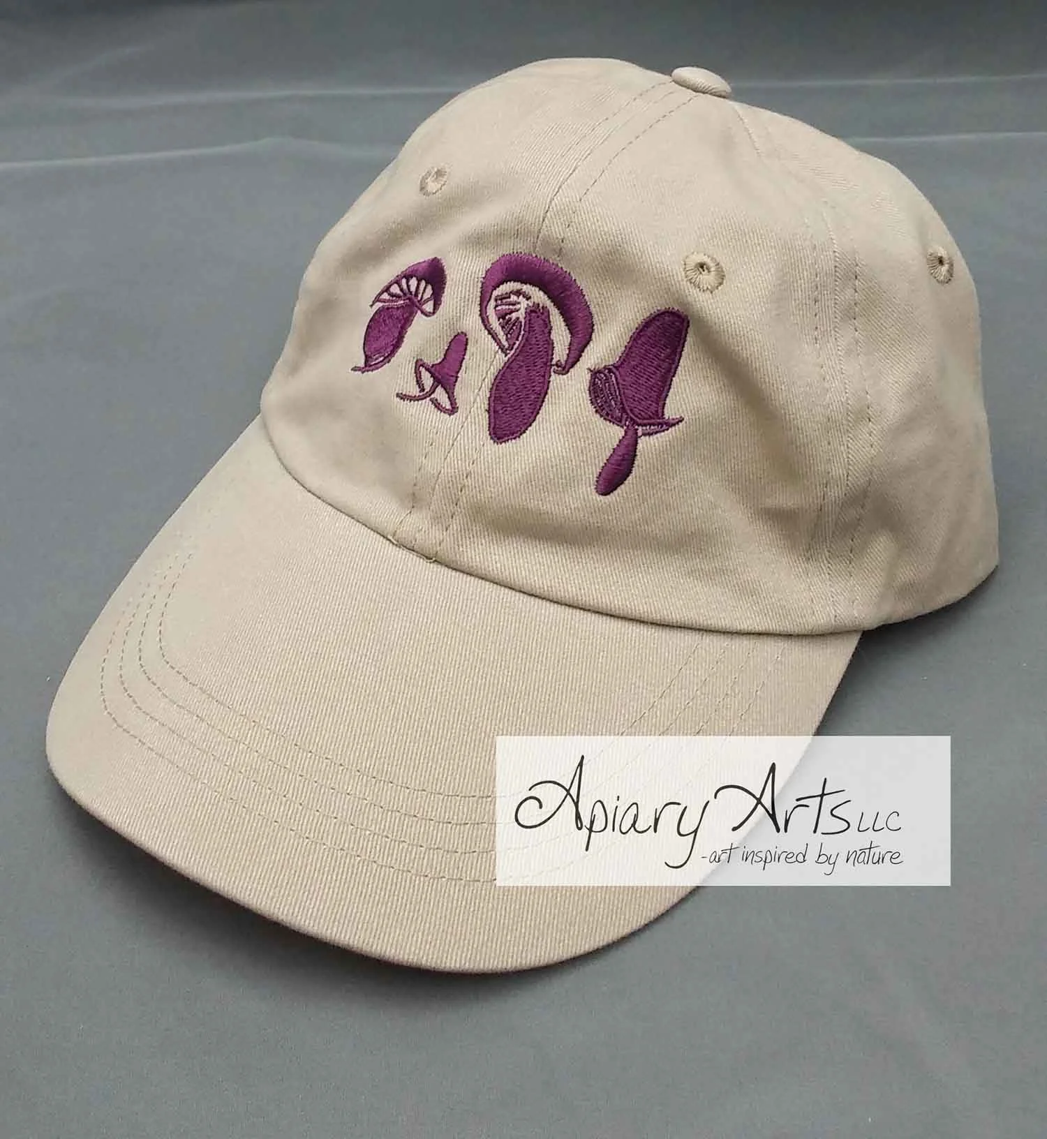 Khaki Baseball Cap with Purple Embroidery