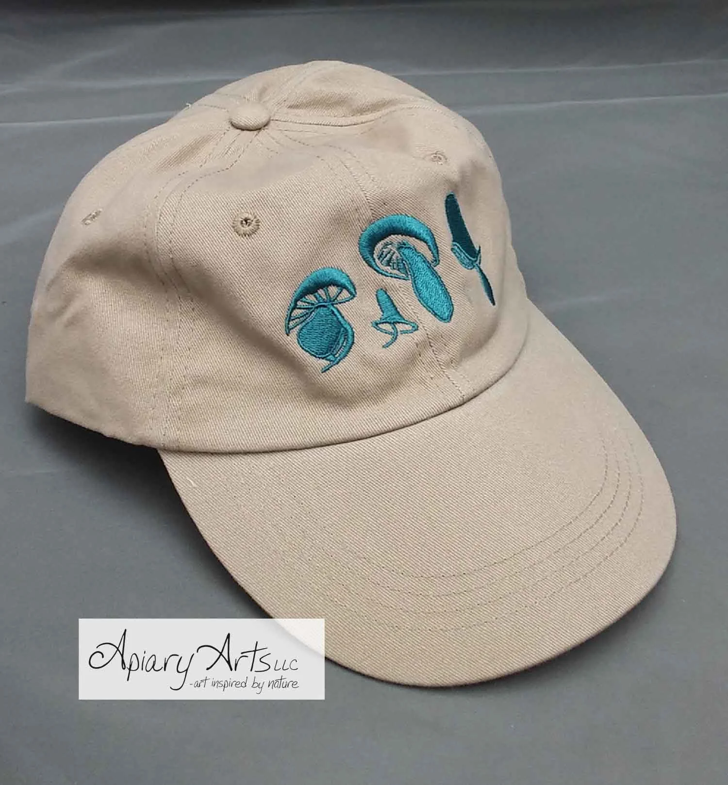 Khaki Baseball Cap with Teal Embroidery