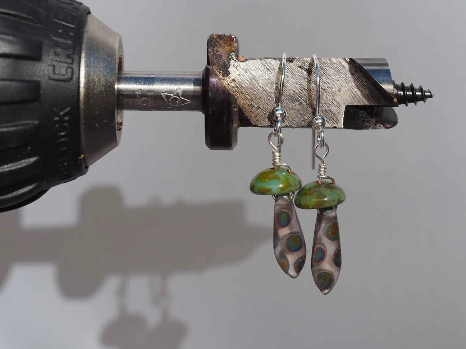 Green Mushroom Earrings with Polka Dot