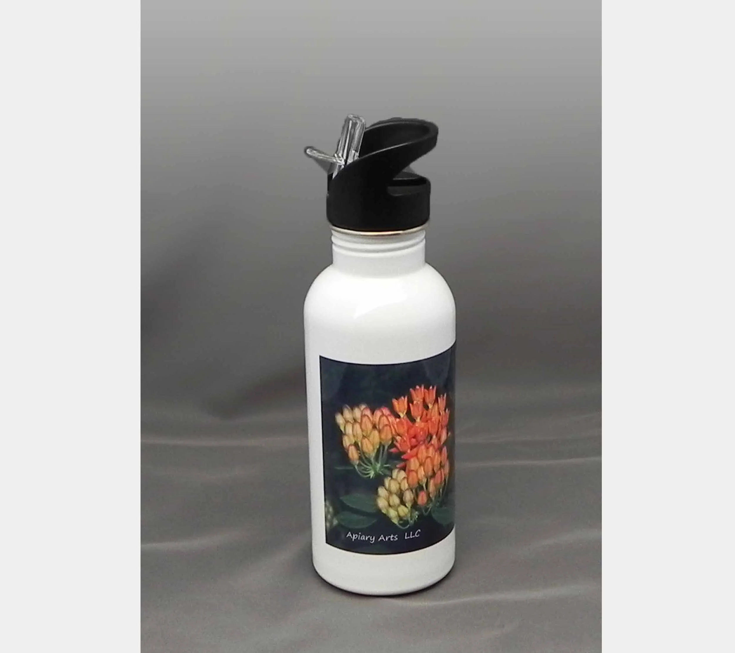 Waterbottle, Butterfly Weed - 600mL Stainless Steel with Straw.