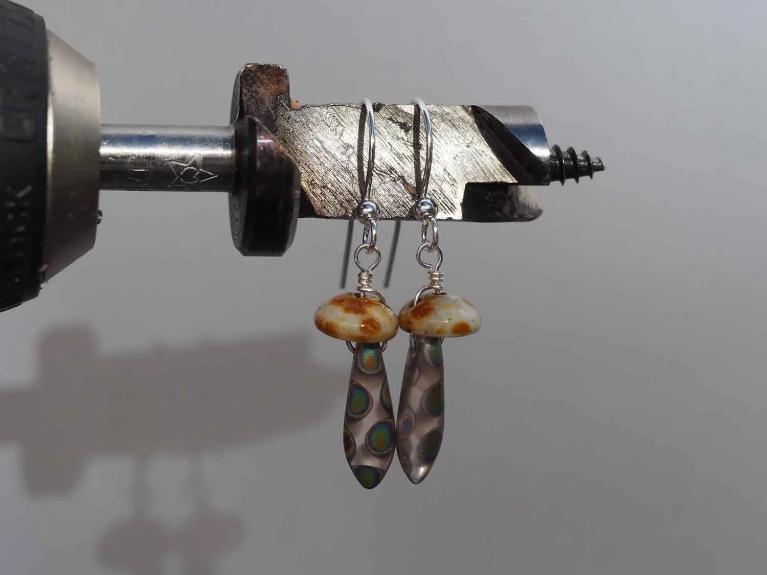 Cream Mushroom Earrings with Polka Dot