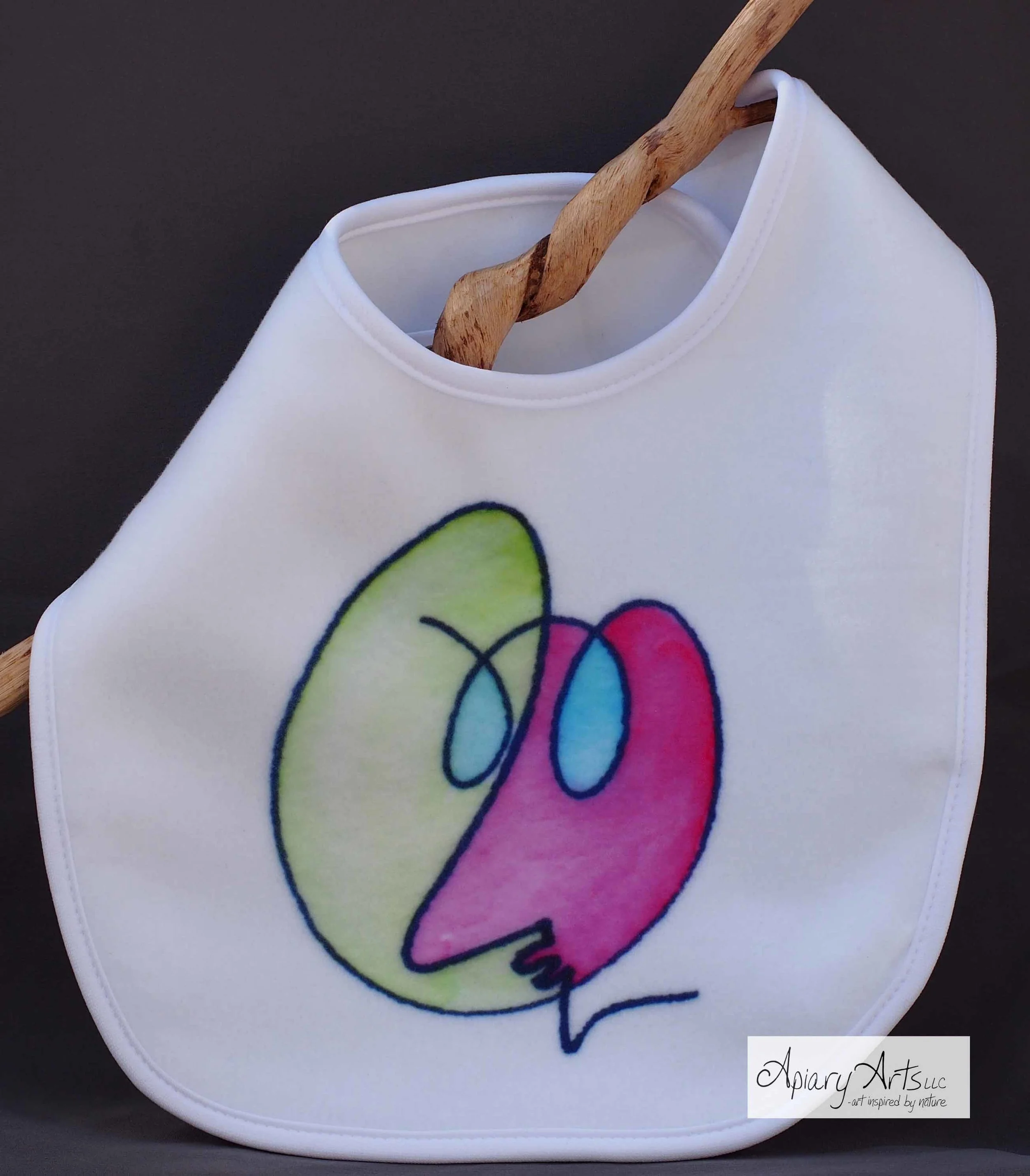 Baby Bib with green & pink face