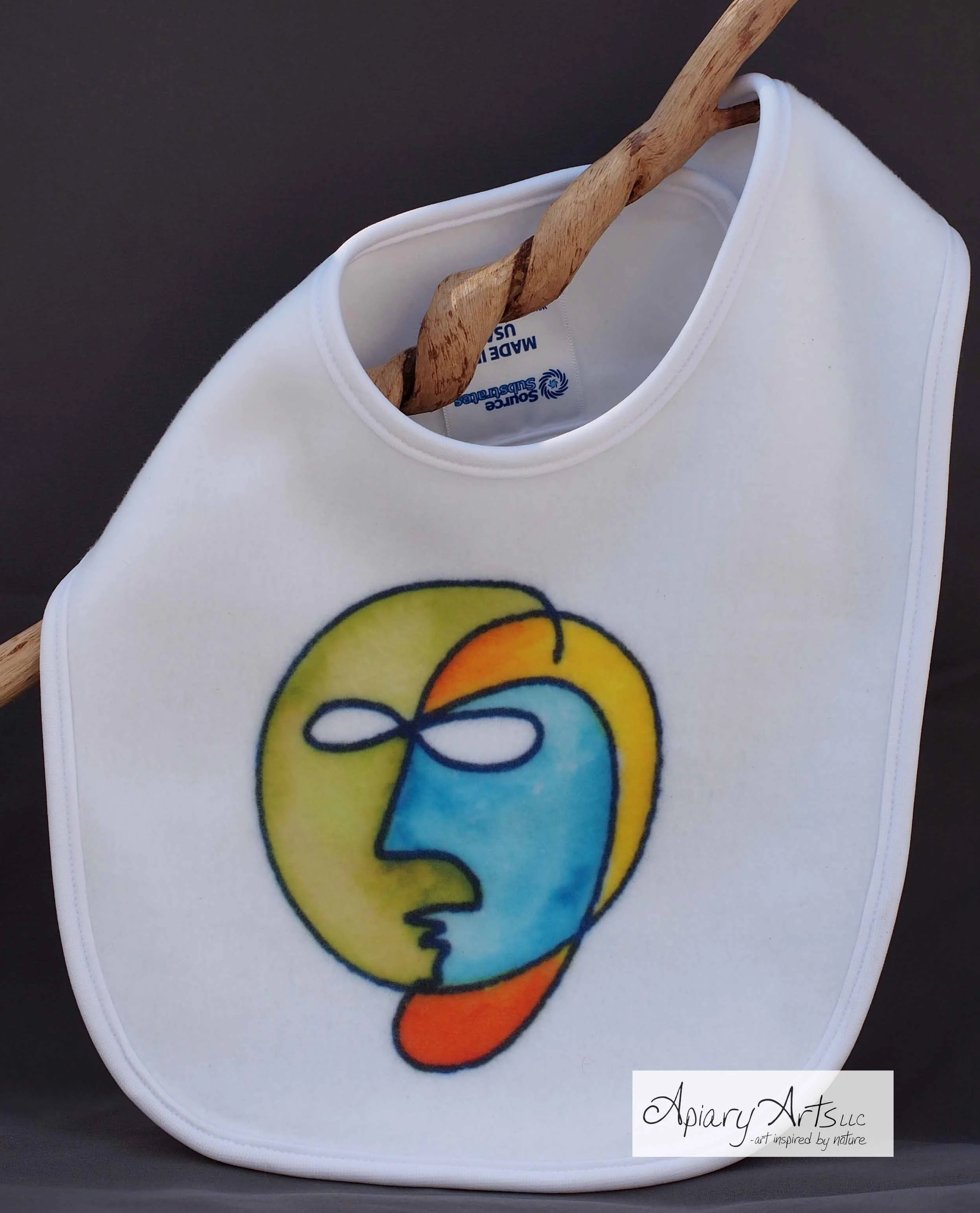 Baby bib with multicolor face