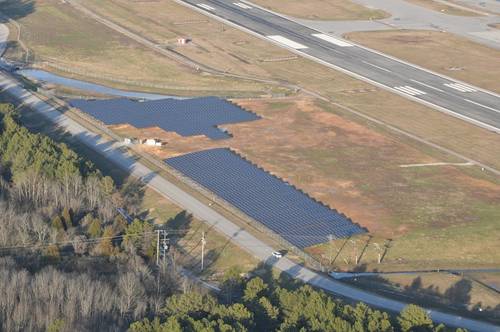 An aerial view of the entire one megawatt solar farm.