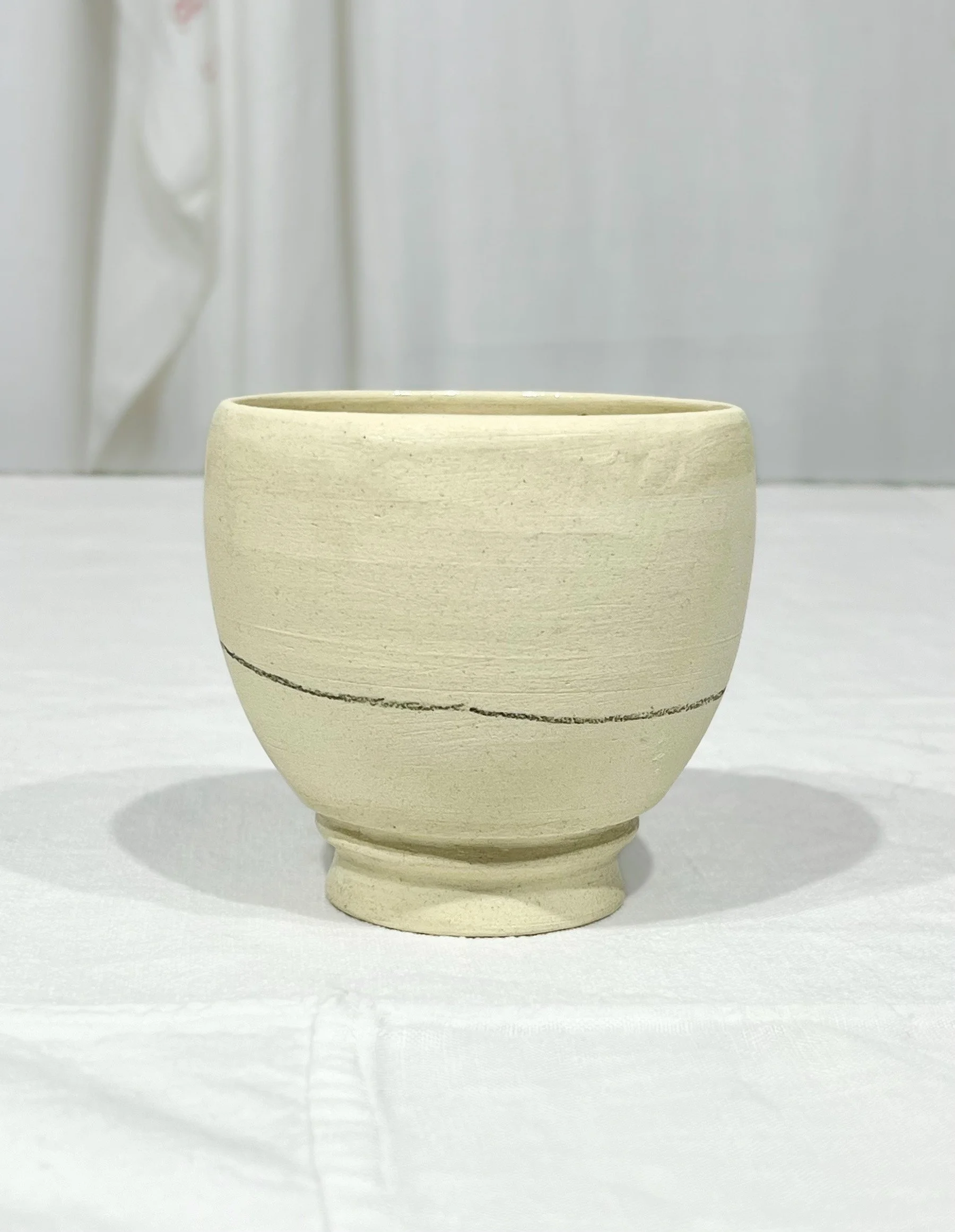 Handmace clay goblet with ceramic pencil line