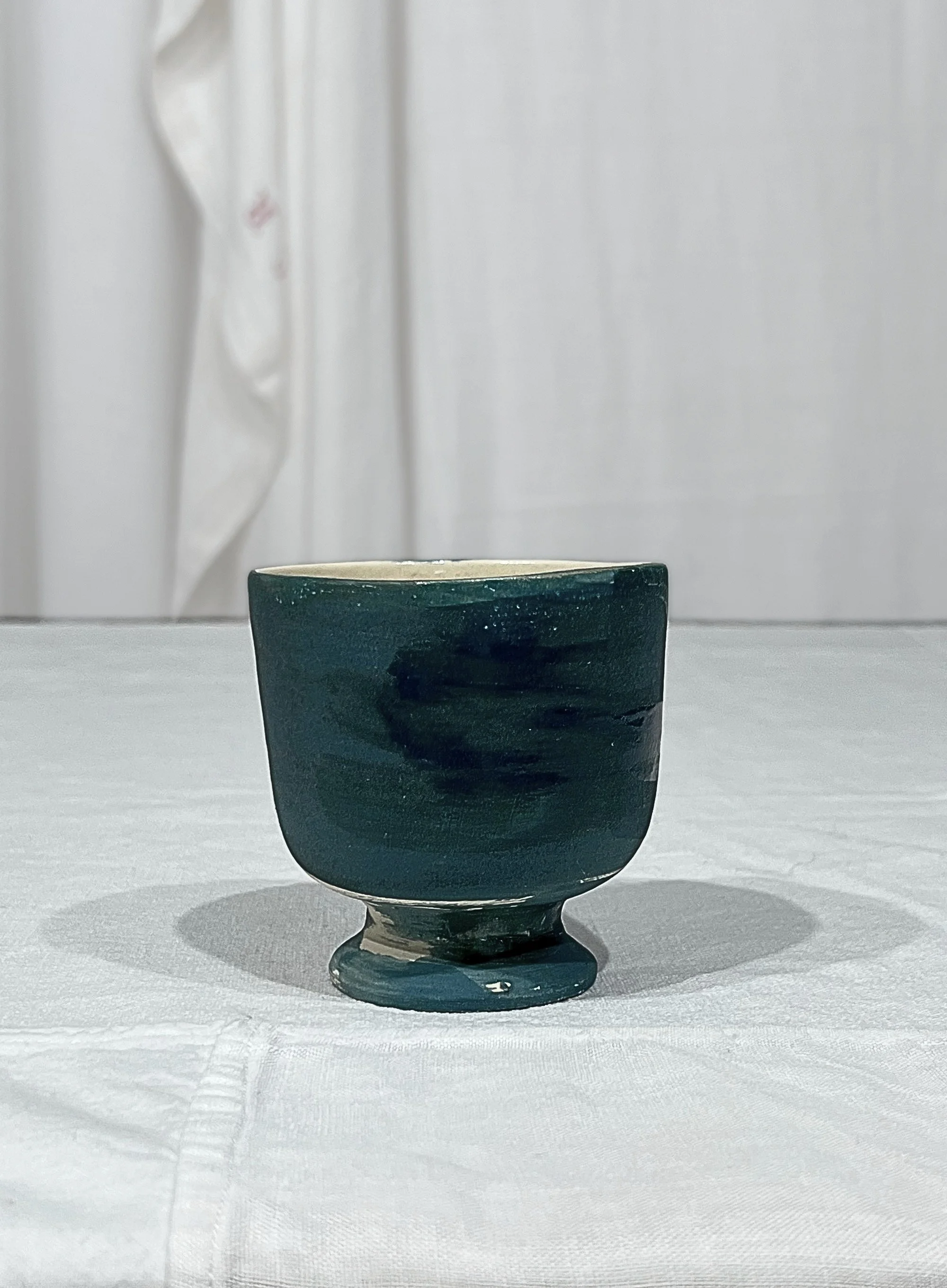 Handmade clay goblet, Teal blue