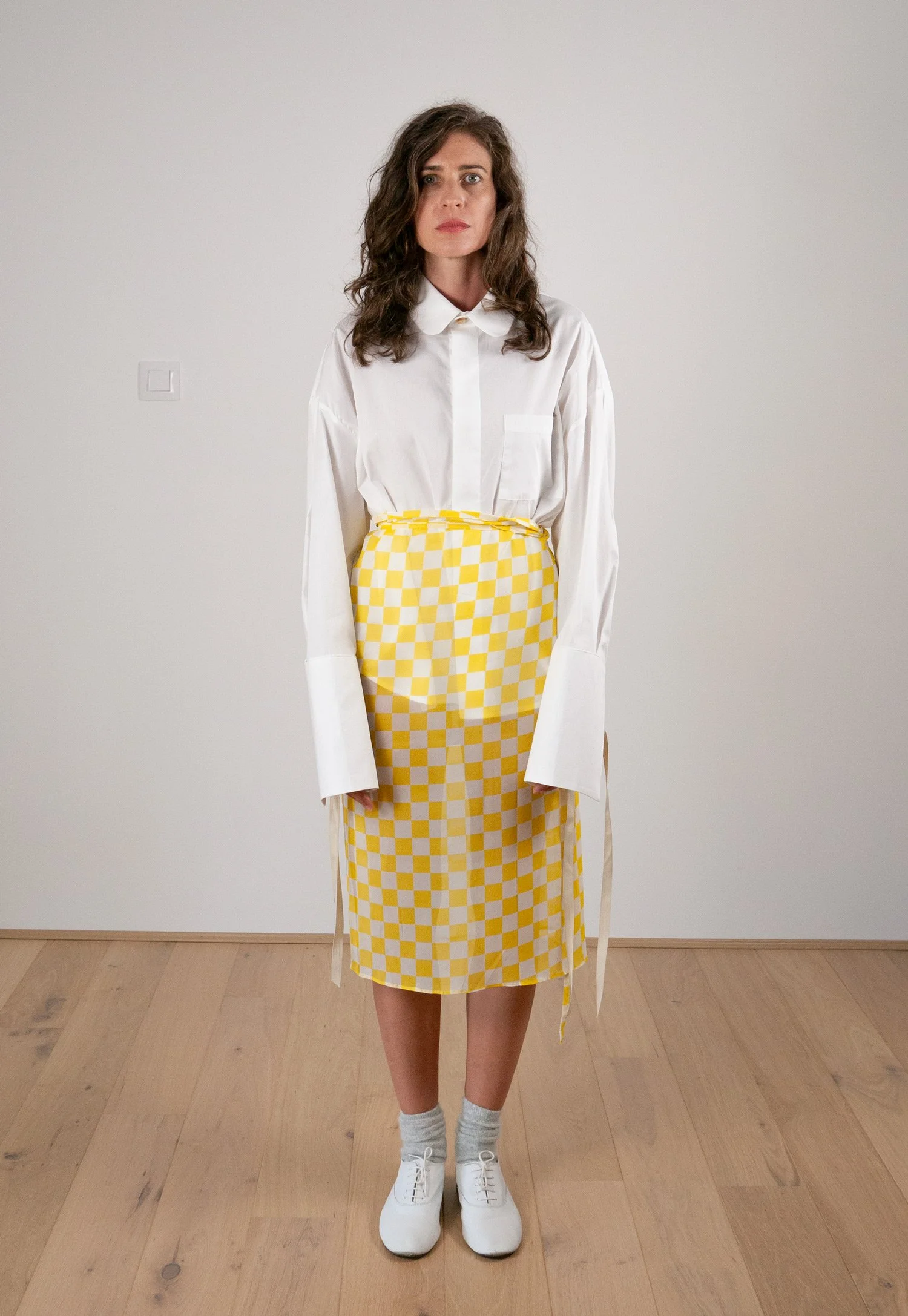 Midi pareo skirt. Silk. Checks.