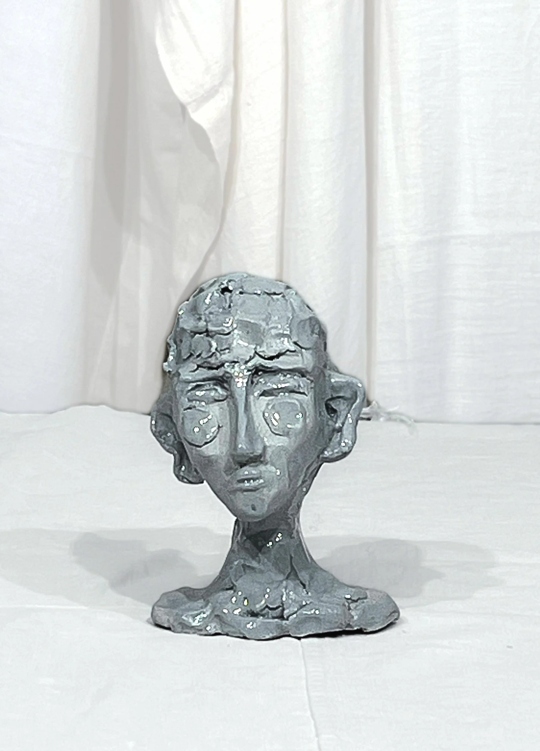 Handmade porcelain sculpture."Les têtes pensantes", Grey