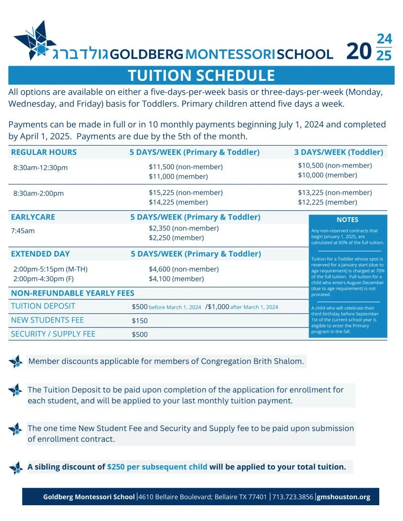 Tuition Schedule — Goldberg Montessori School