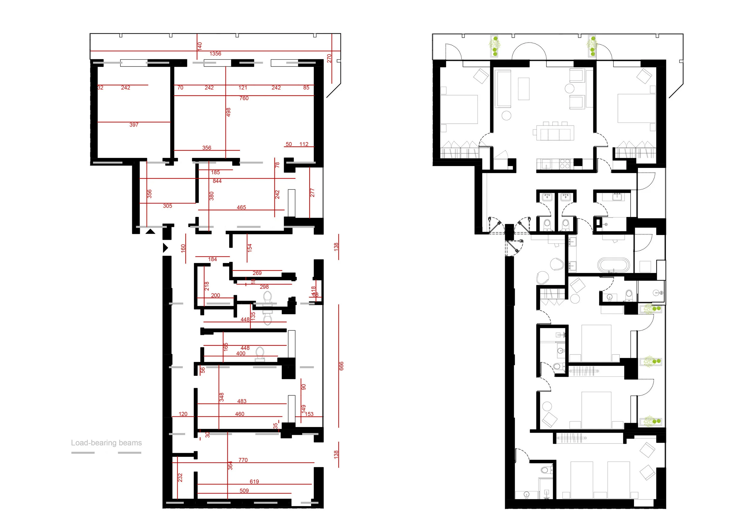  existing floor plan v. projected floor plan 