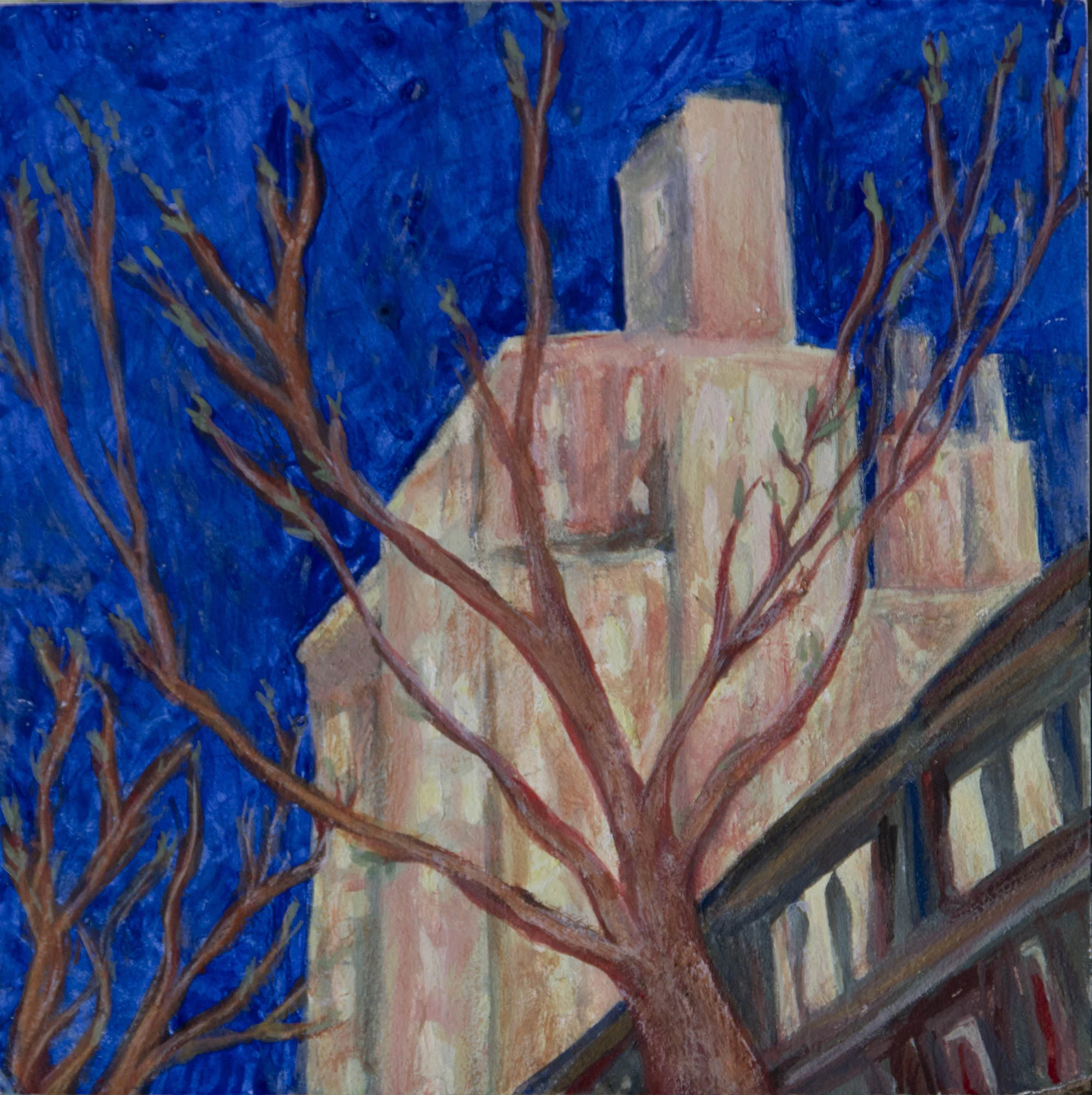 Lily’s Walk. 6" x6" egg tempera, Rachel Lulov Segall