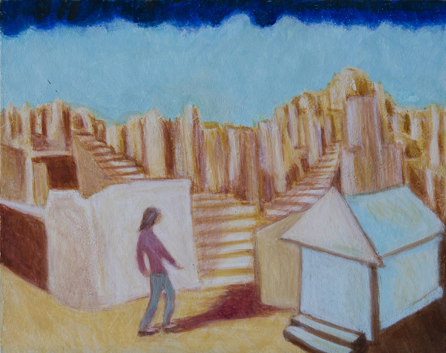 Imaginary City 8" x 10" egg tempera Rachel Lulov Segall