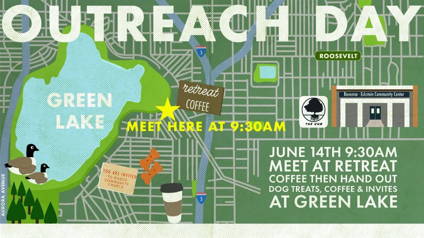 Hey Everyone! We have an OUTREACH event tomorrow morning 🌳 come by and serve our community as we invite people to church! 
-
#seattle #church#outreach#greenlake#rootscc#seattlechurch #community