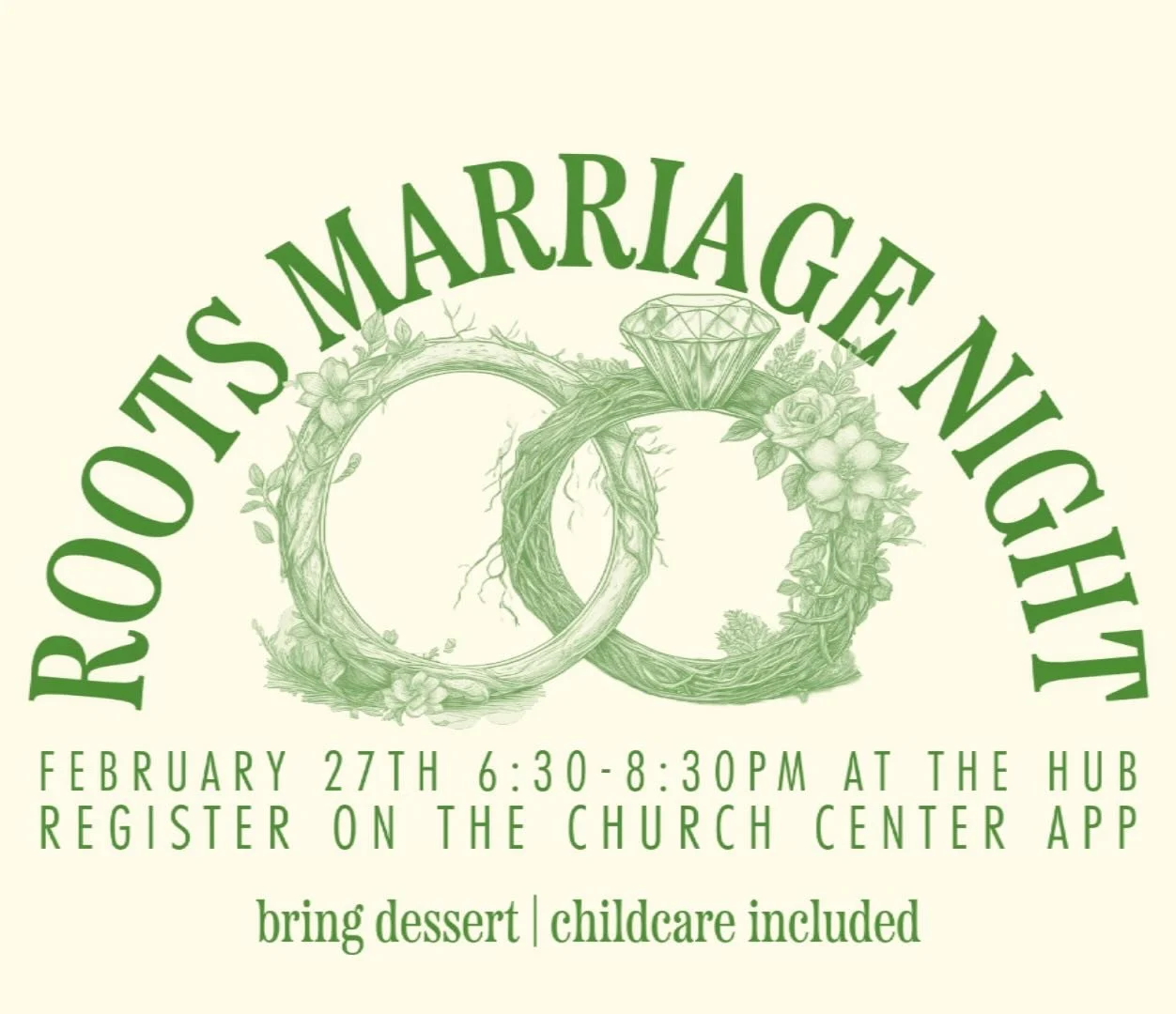 Calling all married couples of Roots! Join us for a night of connection, growth, and community as we learn to thrive in marriage together. 

LOCATION: 2016 NE 65th St Seattle, WA 98115 @6:30pm!