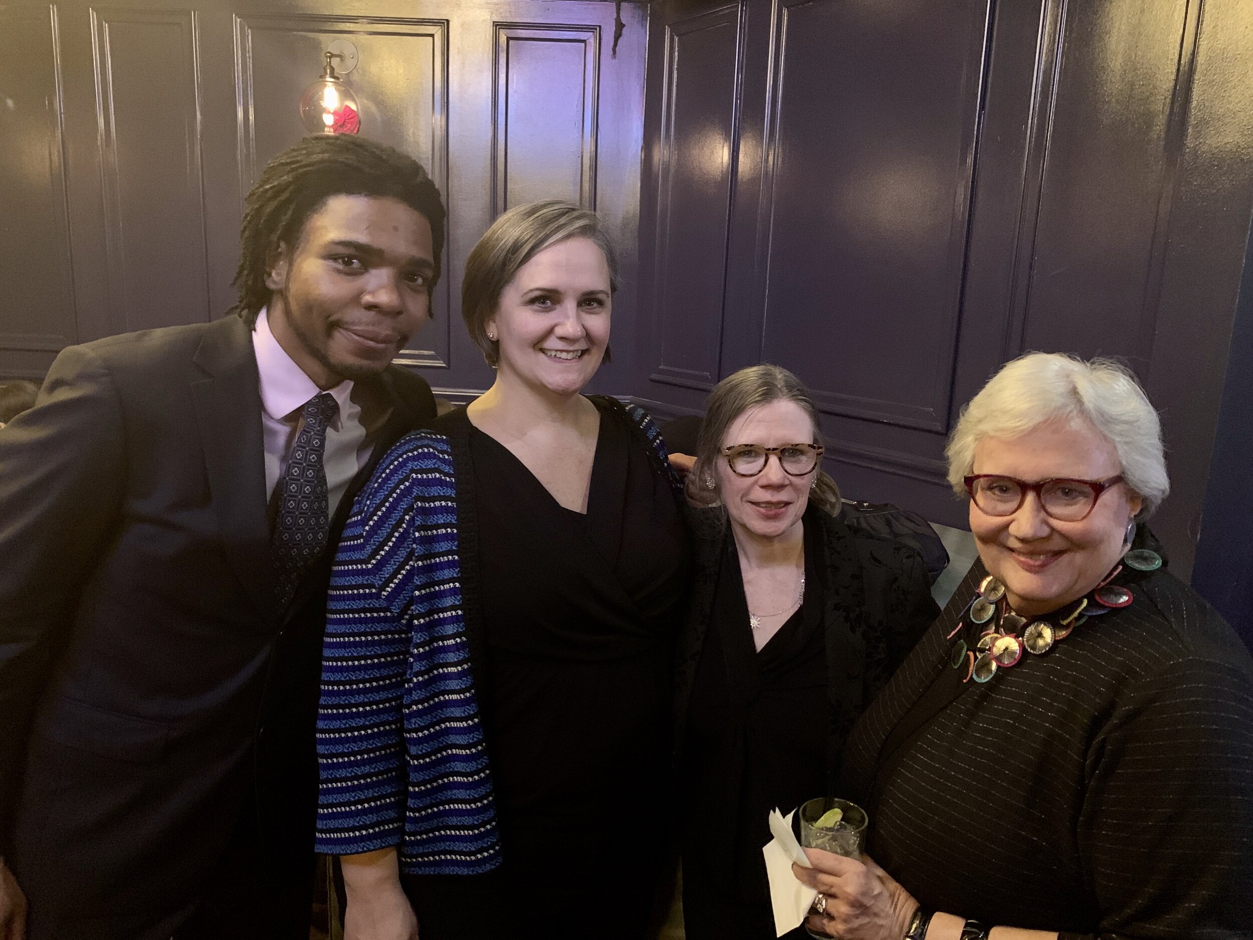 LNH resident Dawson, Chief Development Officer Nancy Riedl, Vocational Coordinator Elizabeth McGuire, Board Member Jan Golann 