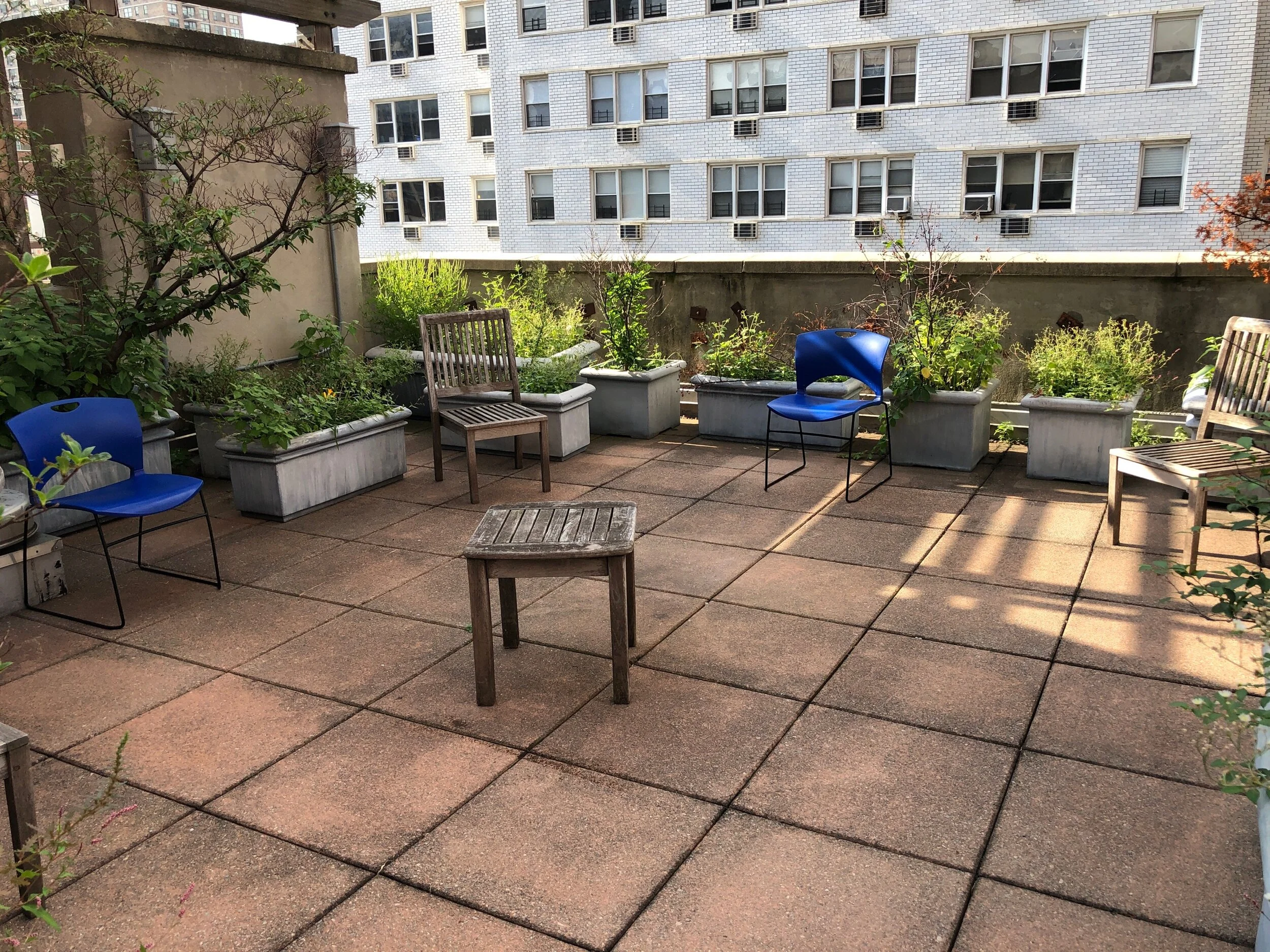 The NCS Residence rooftop garden set up for the first socially distanced Chance for Change group therapy session. September 2020.