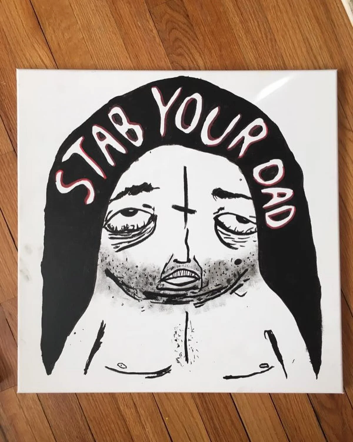 Happy Father&rsquo;s Day! Here&rsquo;s a painting I did in 2016, inspired by the lyrics to a song called Stab Yer Dad. Shirts were made and sold around town. A couple got it tattooed on themselves (permanently forever). 

Then, one day, a few kids st