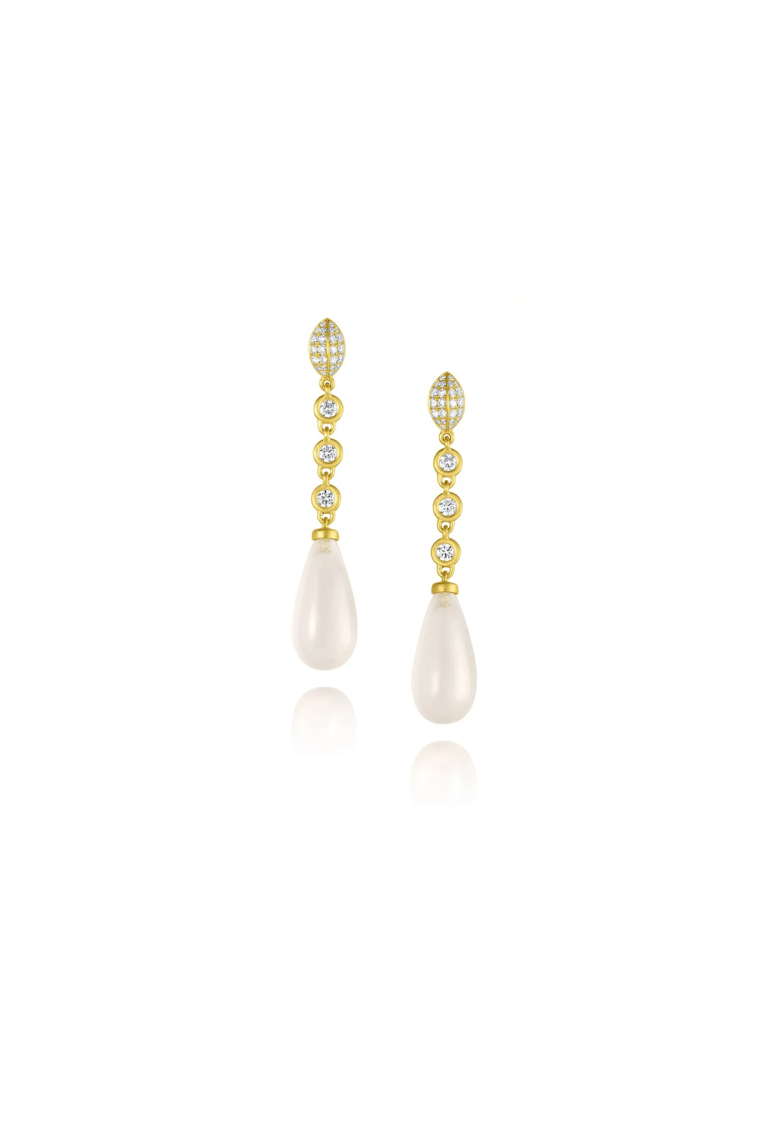 Three Bezeled Diamond & Moonstone Drop Earrings