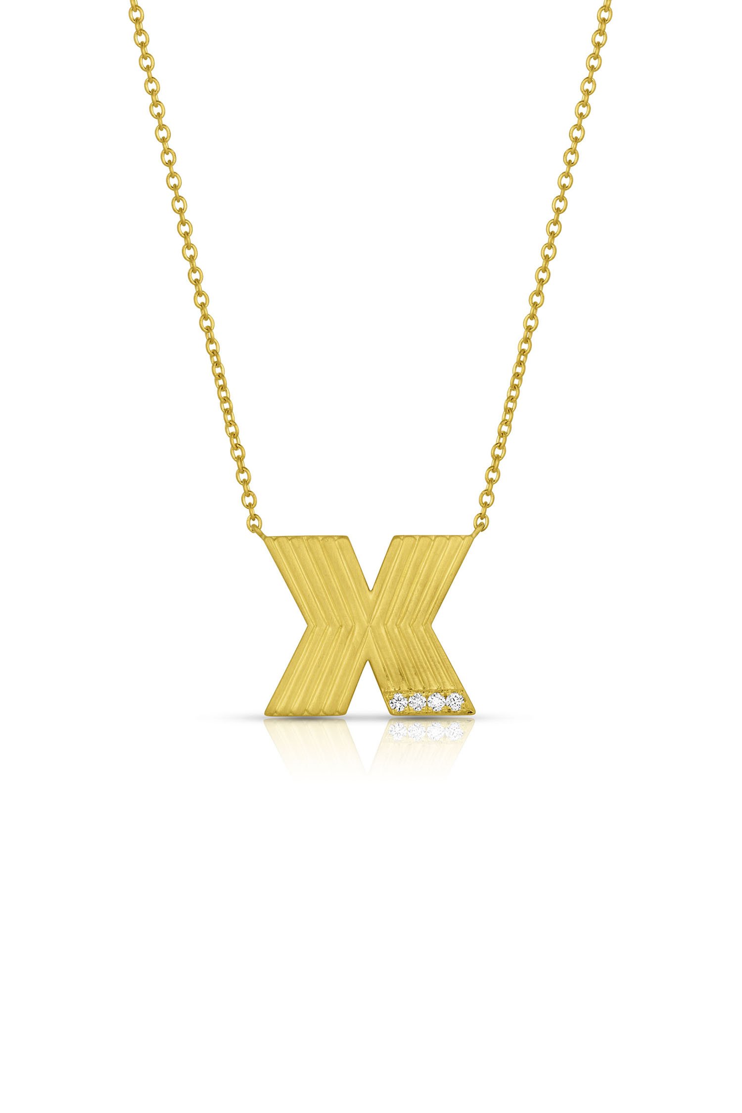 Leigh Maxwell Small Ridged Initial Necklace with Pavé - Diamond