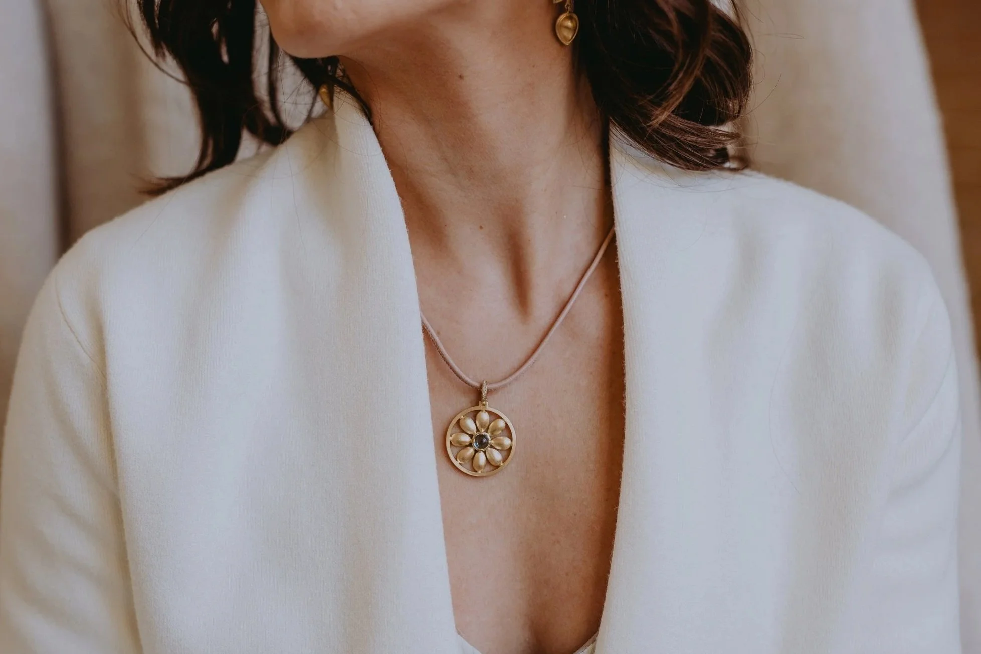 Model Wearing Leigh Maxwell Leather Cord with Lobster Clasp