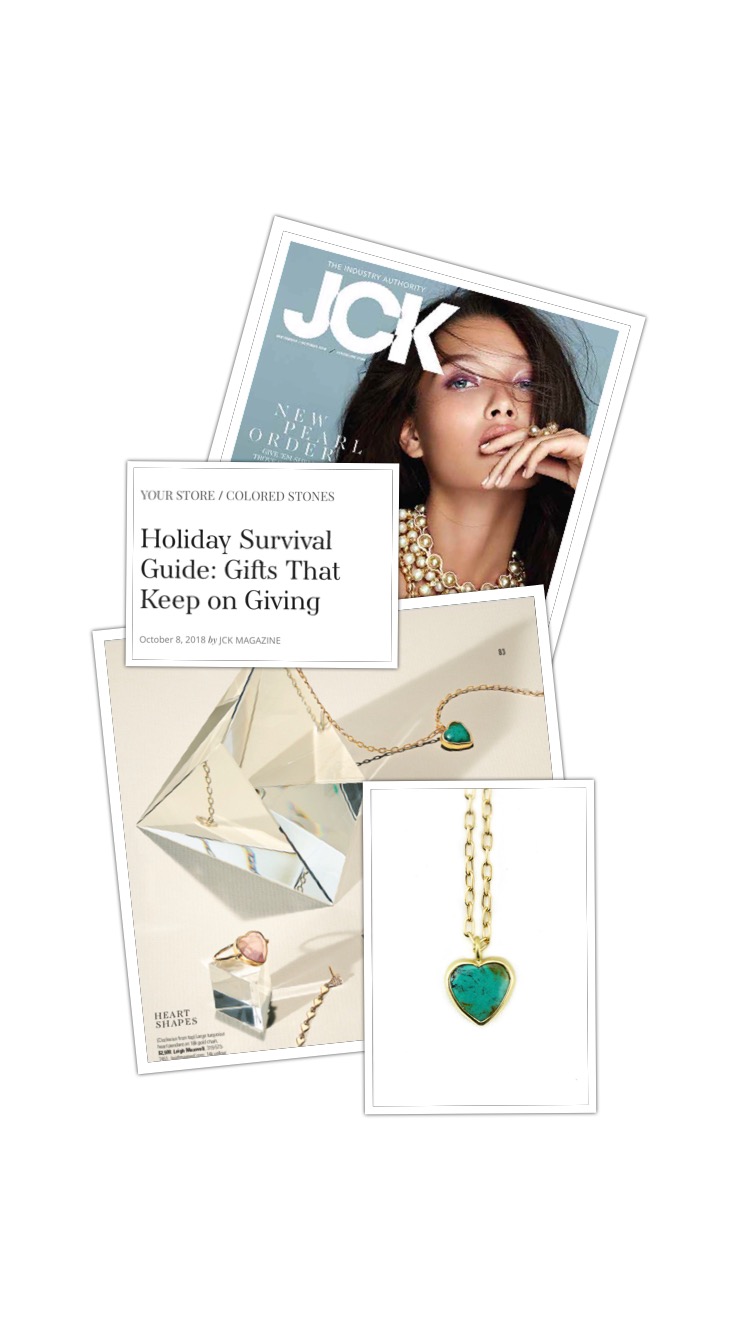 JCK Magazine Holiday Survival Guide featuring Leigh Maxwell Turquoise heart charm