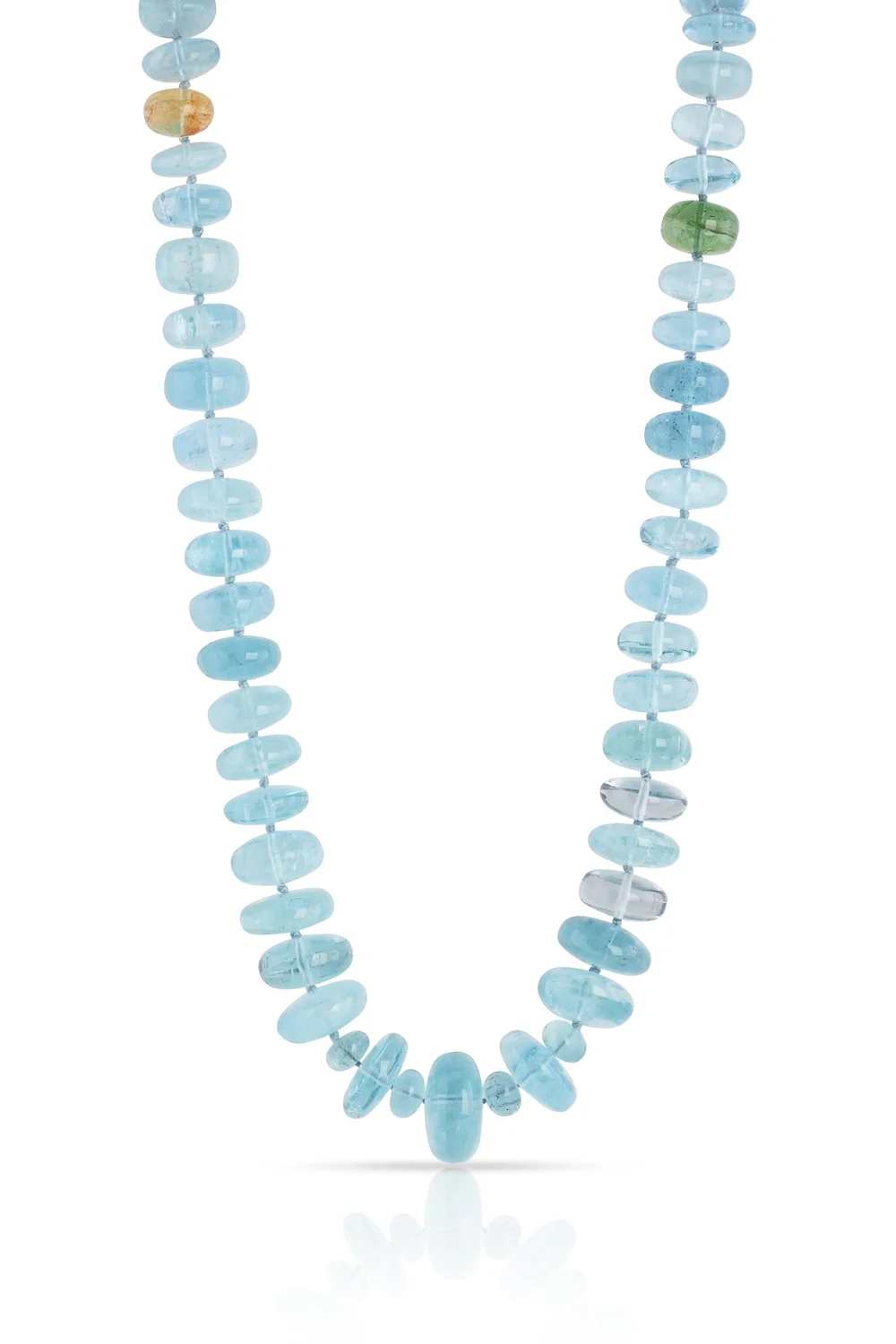 Natural Aquamarine Gemstone Round Bead Necklace – Light Blue, 18-Inch Strand
