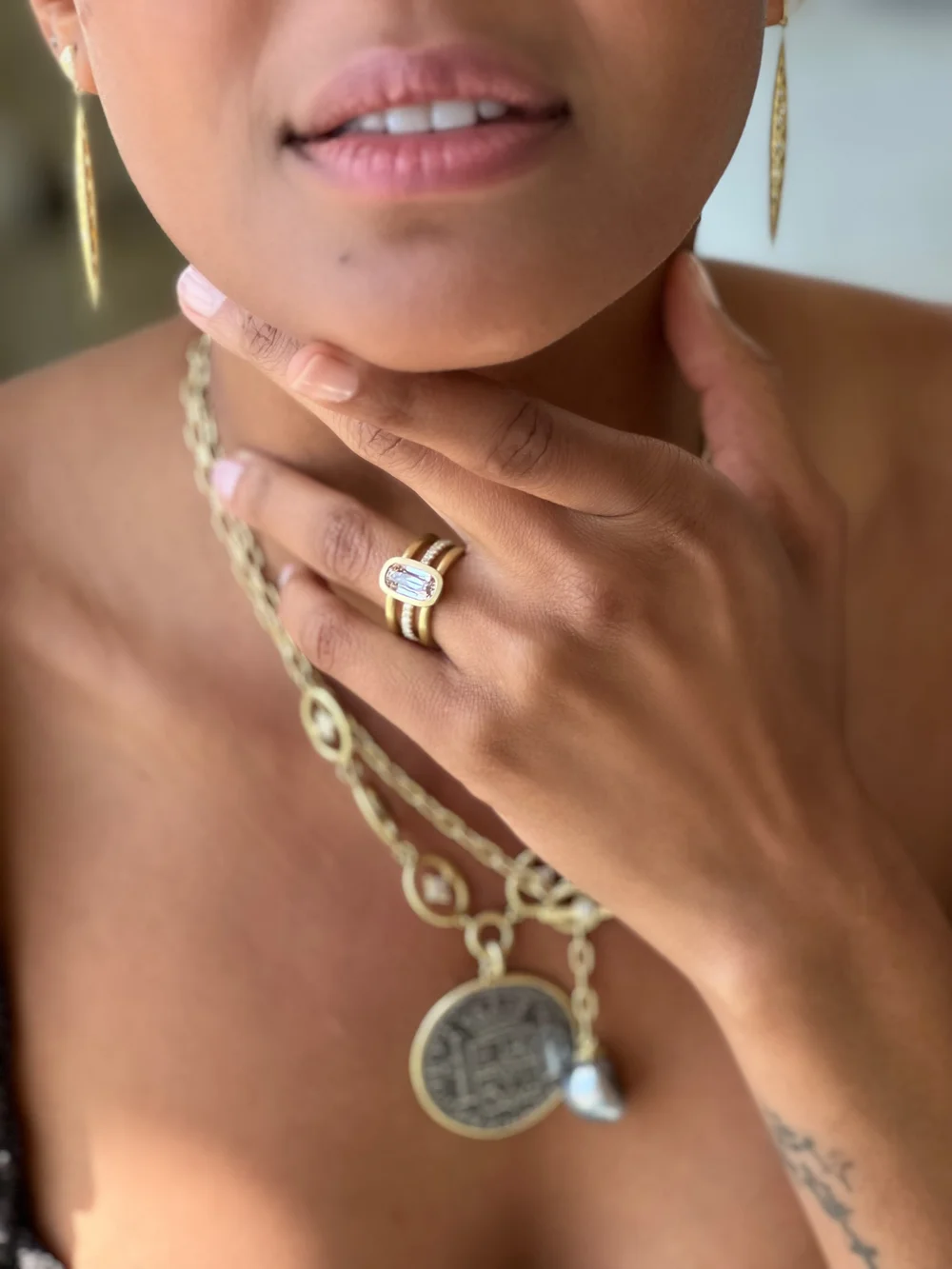 Triple Band Ring - Antique Cushion Diamond — Leigh Maxwell Jewelry