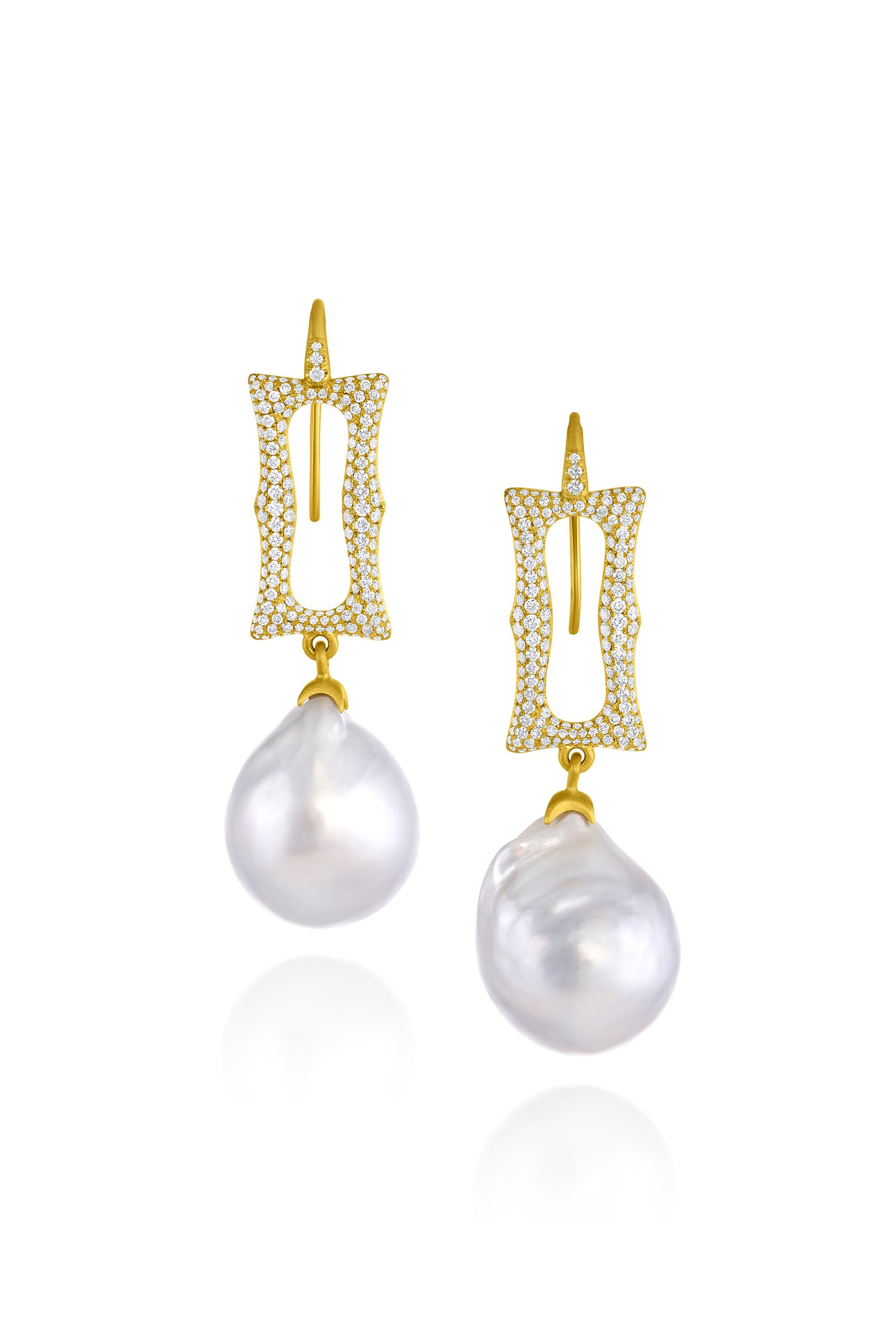 Frame Earrings with Diamond Pavé and Cultured South Seas Pearls 