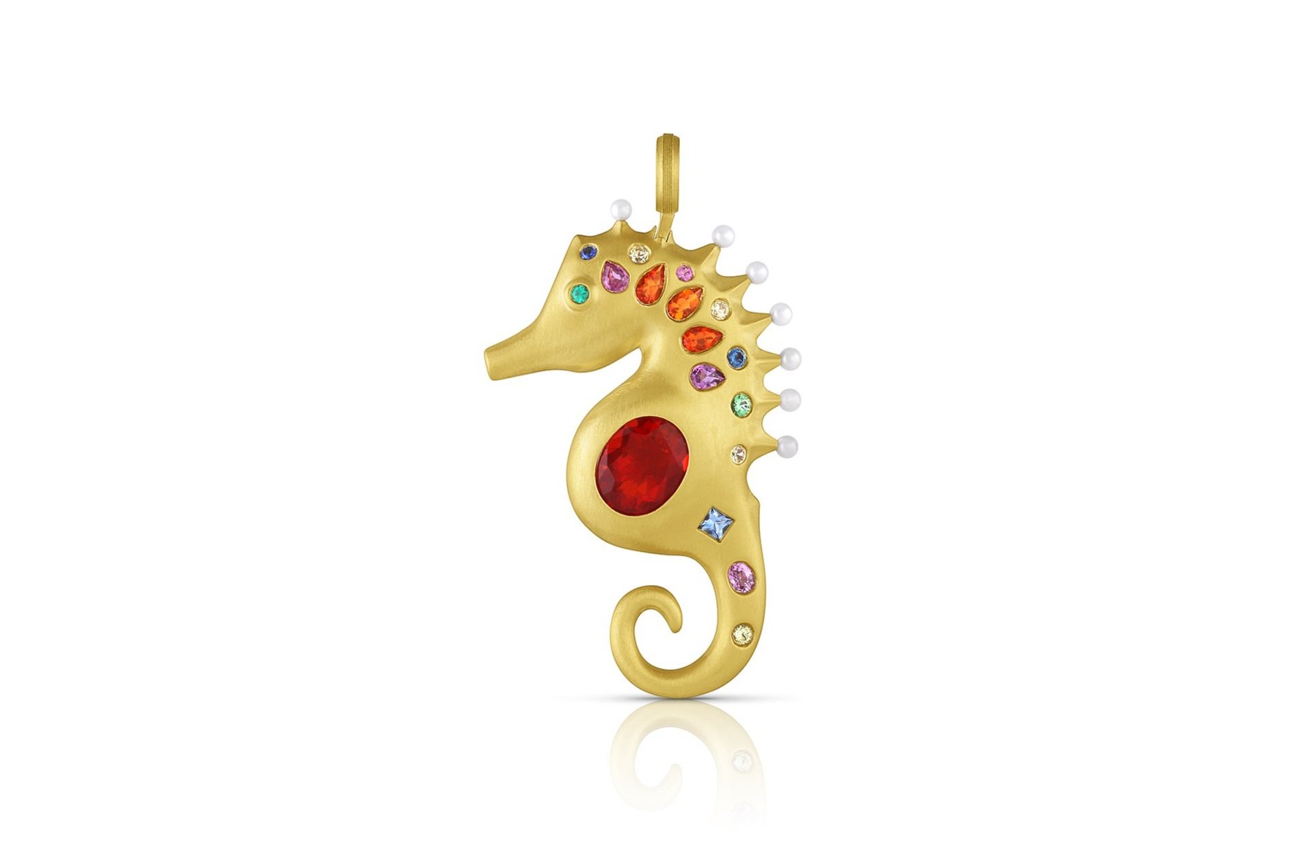 Large Seahorse Pendant - Fire Opal