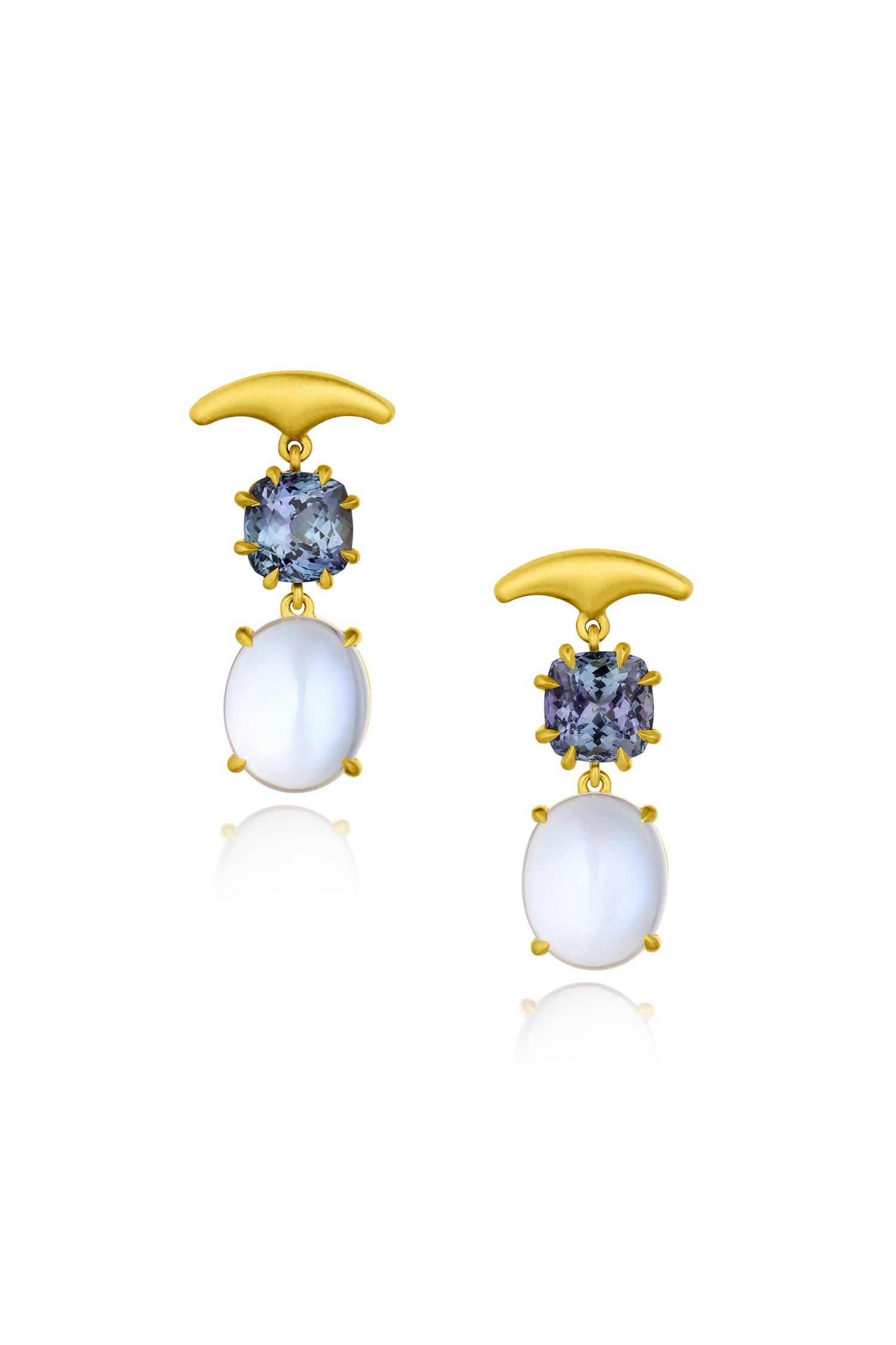 Leigh Maxwell Small Gemmy Wave Earrings Zoisite &amp; Moonstone