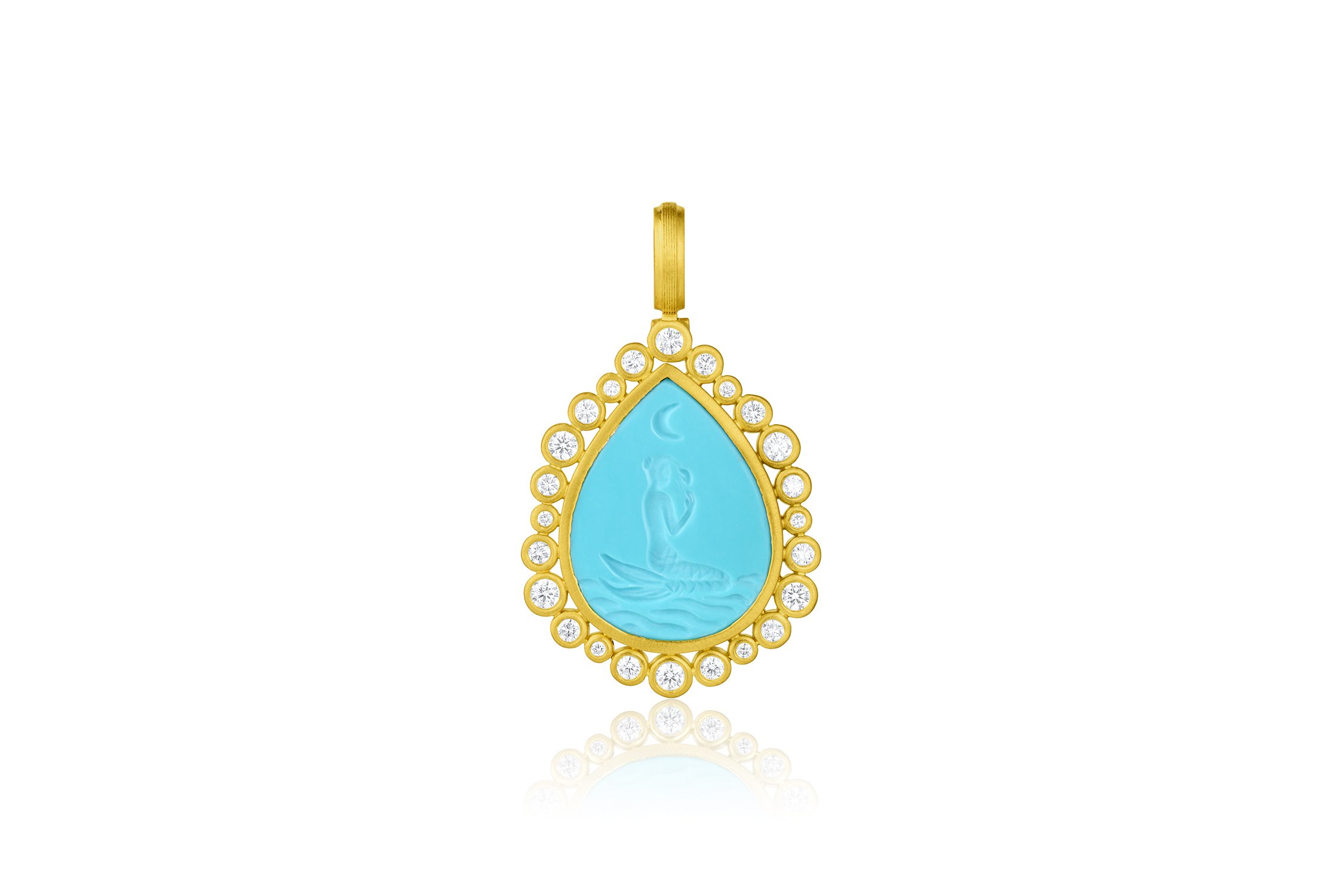 Leigh Maxwell Pear Shape Mermaid Pendant with Diamond Halo