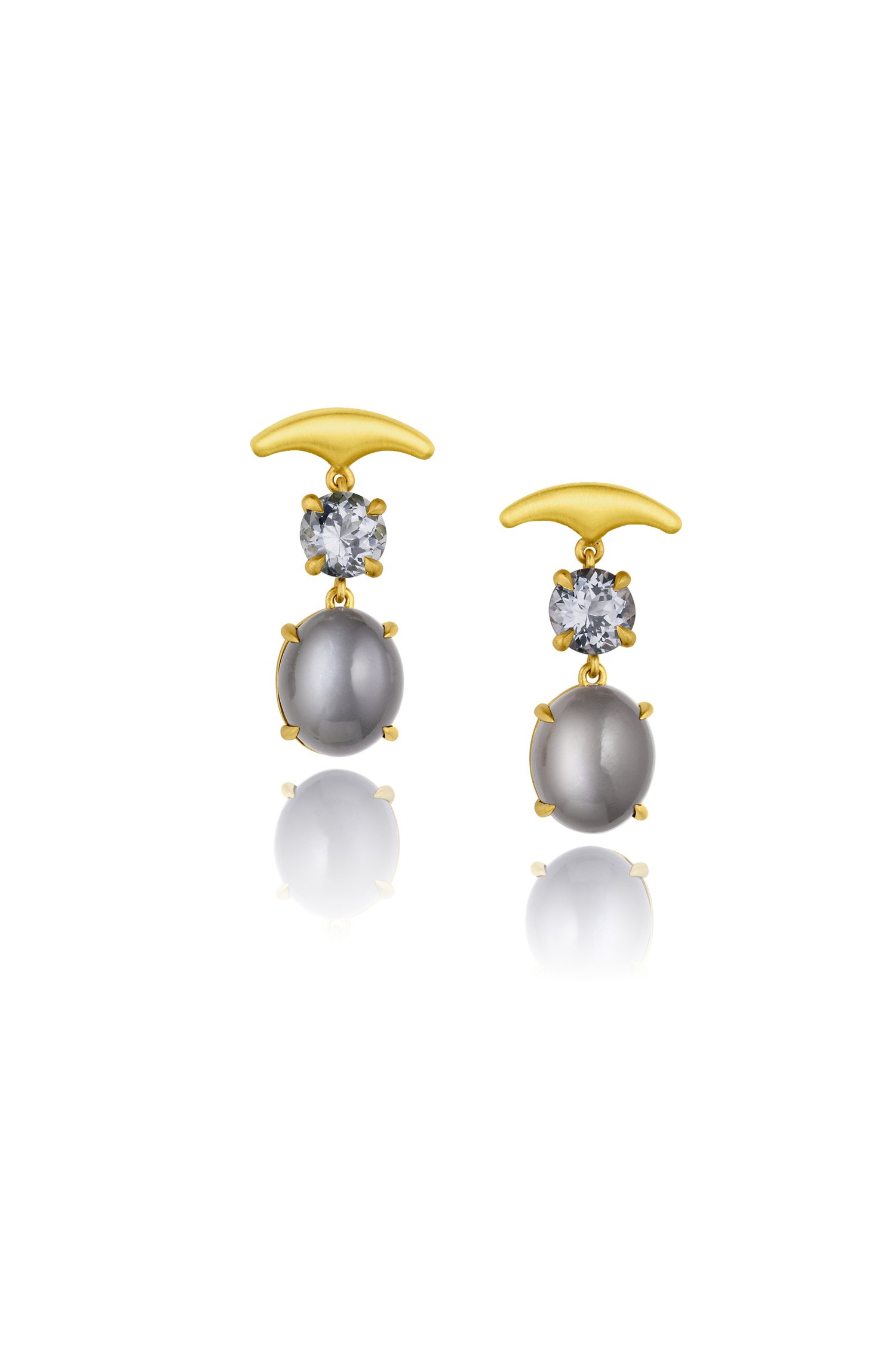 Leigh Maxwell Small Gemmy Wave Earrings - Grey Spinel/Grey Moonstone