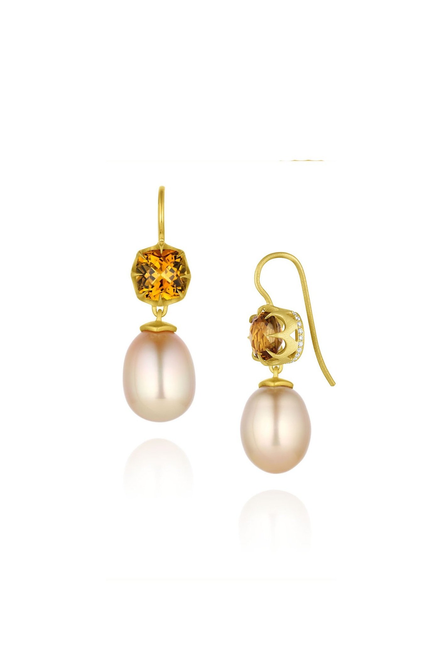Crown Earrings - Olive Green Tourmaline & Gold South Seas Pearls