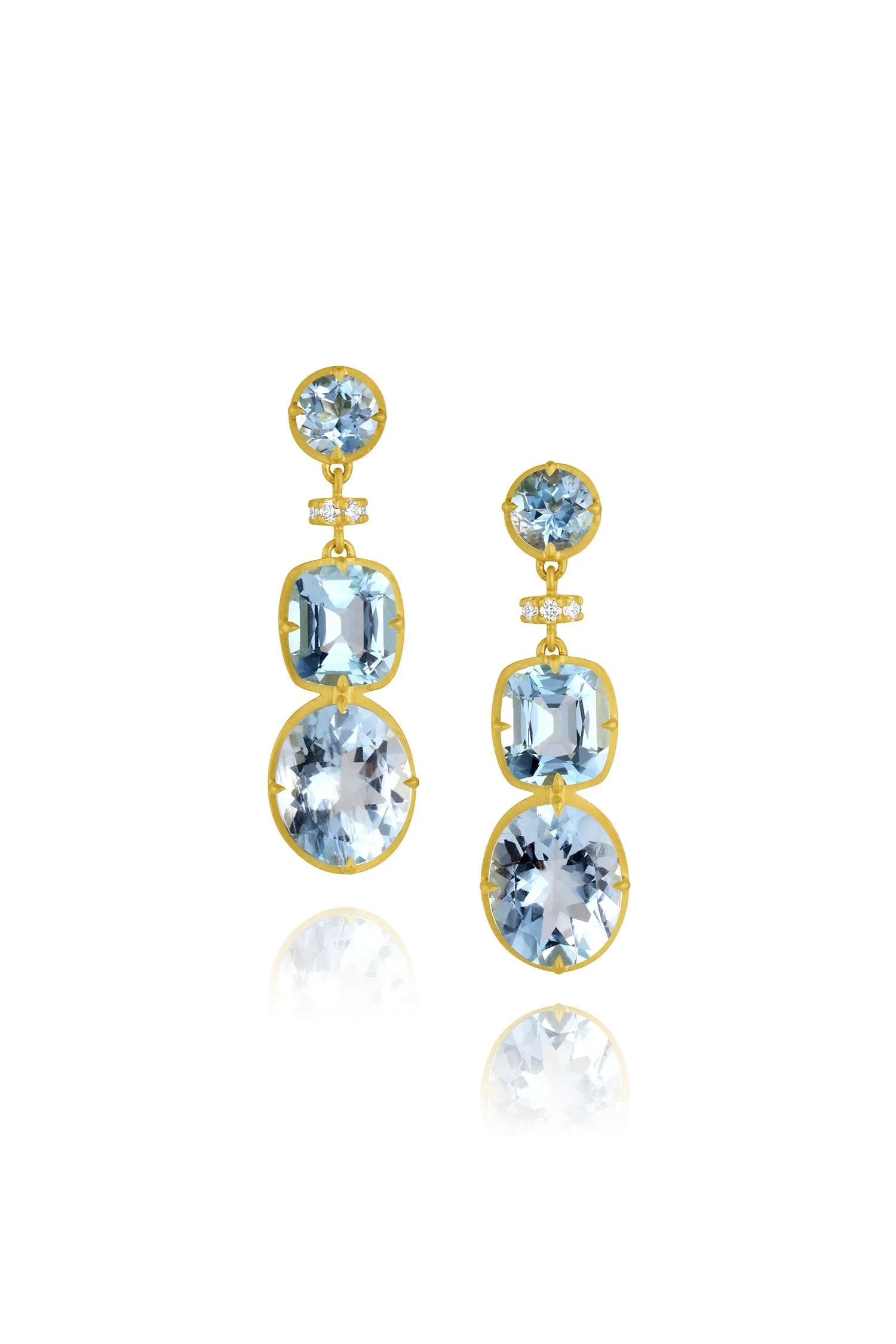 Gemmy Drop &amp; Diamond Rondelle Earrings- Aquamarine