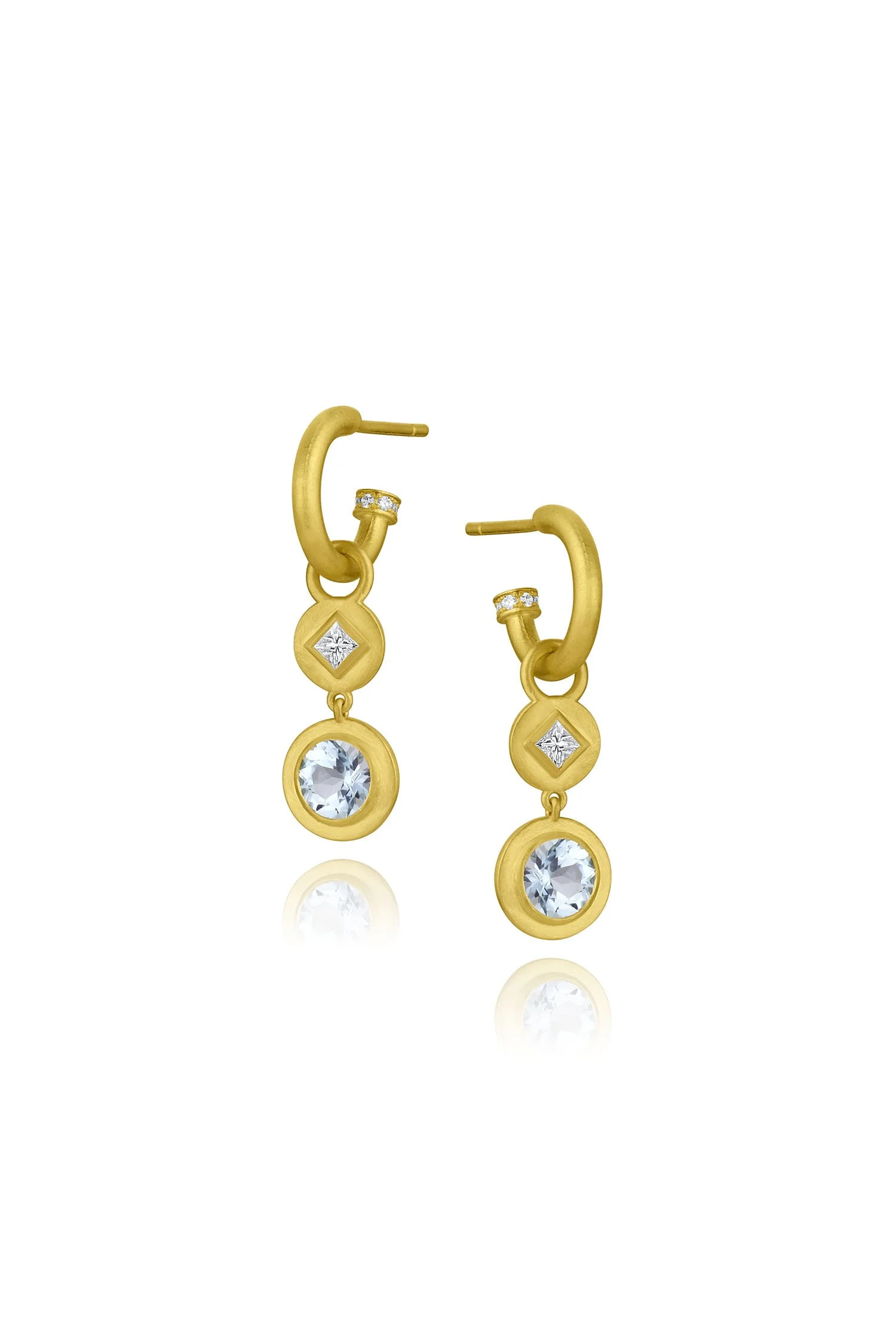 Princess Cut Diamond &amp; Gemstone Earring Charms - Round Aquamarine