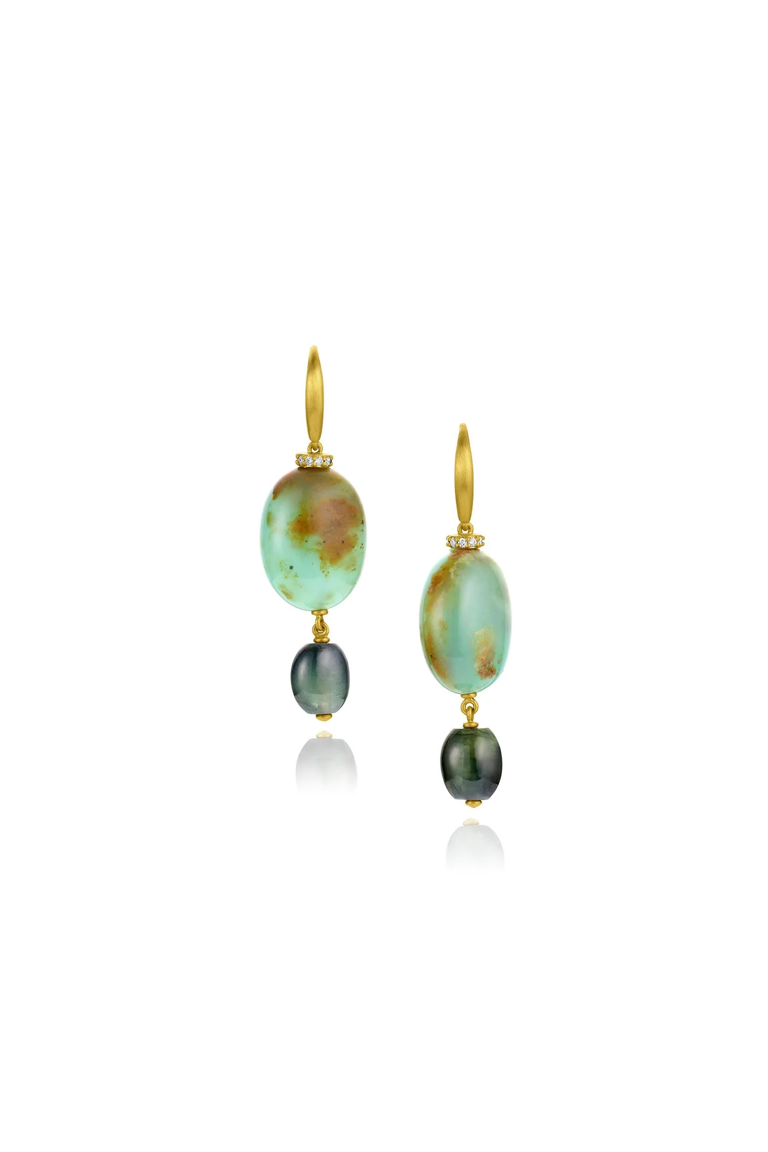 Diamond Rondelle & Bead Earrings - Peruvian Opal & Sapphire