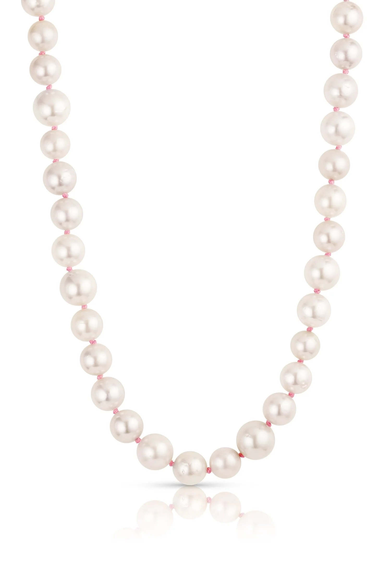 Leigh Maxwell Colorful Knotted White South Seas Pearls in 18K yellow gold with pink thread