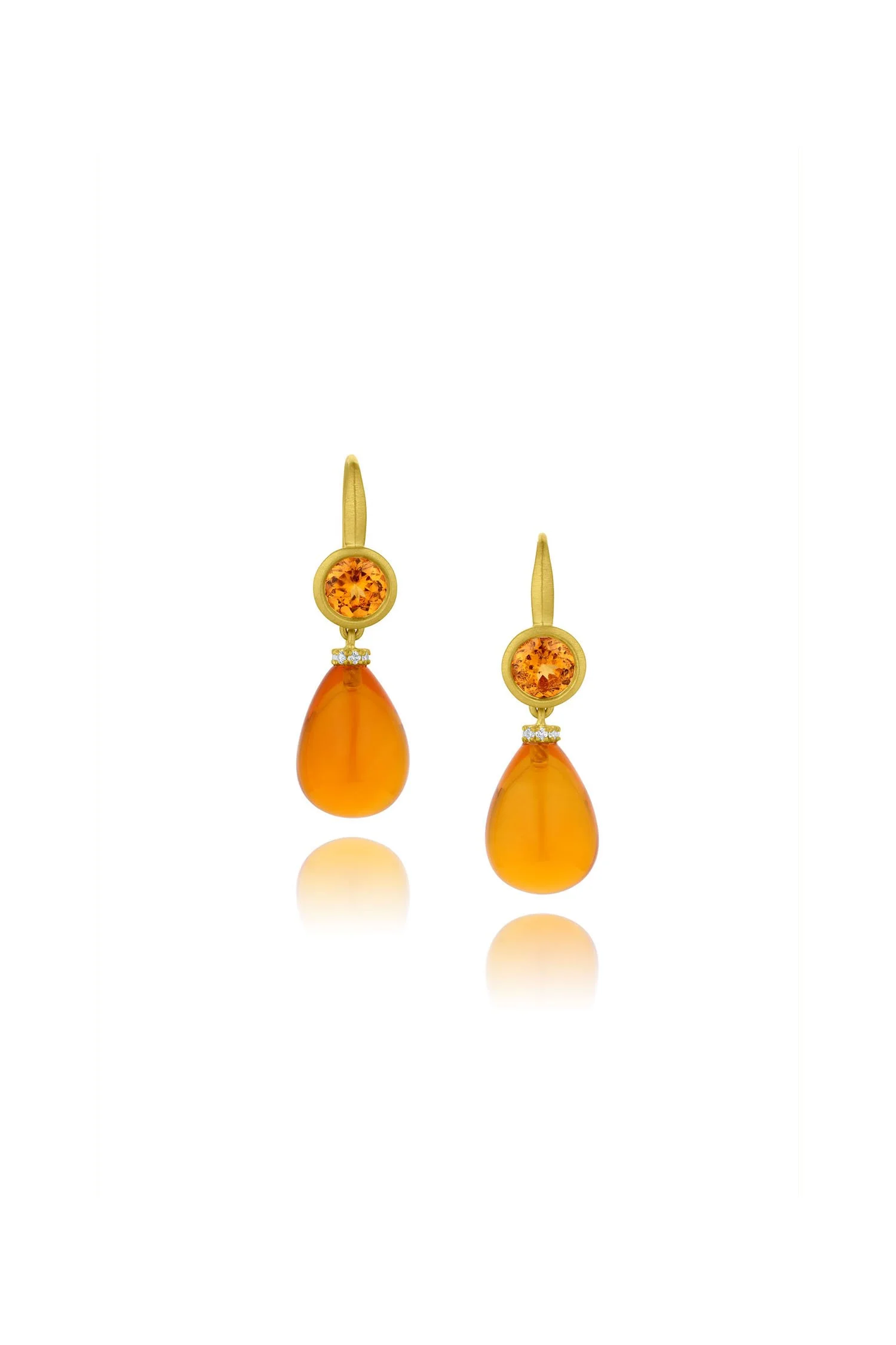 Bezel Set Gemmy Drop Earrings - Orange Garnet & Fire Opal