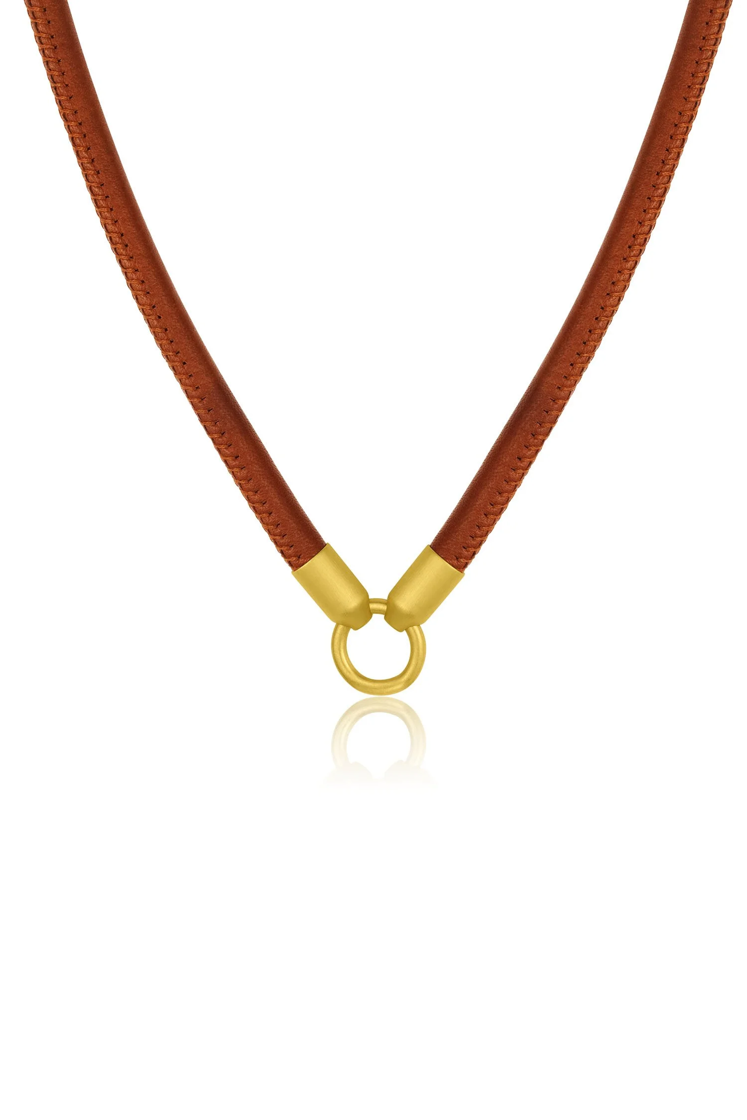 Leigh Maxwell Thick Leather Cord in Light Brown with 18K yellow gold